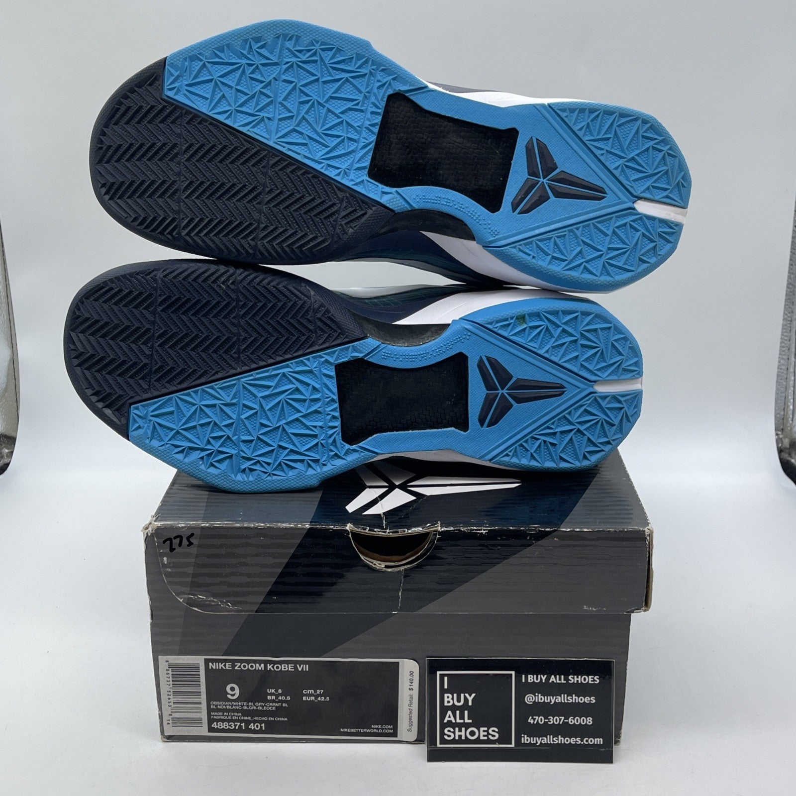 Size 9 - Nike Zoom Kobe 7 System Shark Blue White Leather (488371-401)