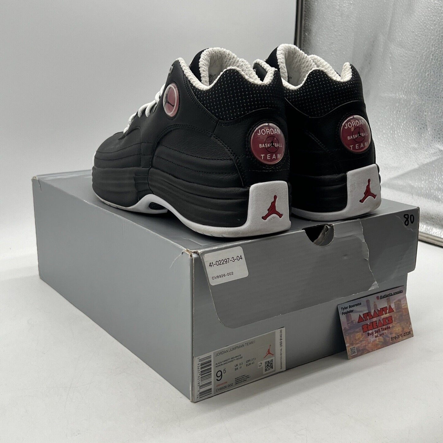 Size 9.5 - Jordan Jumpman Team 1 2020 Black White Leather Red (CV8926-002)