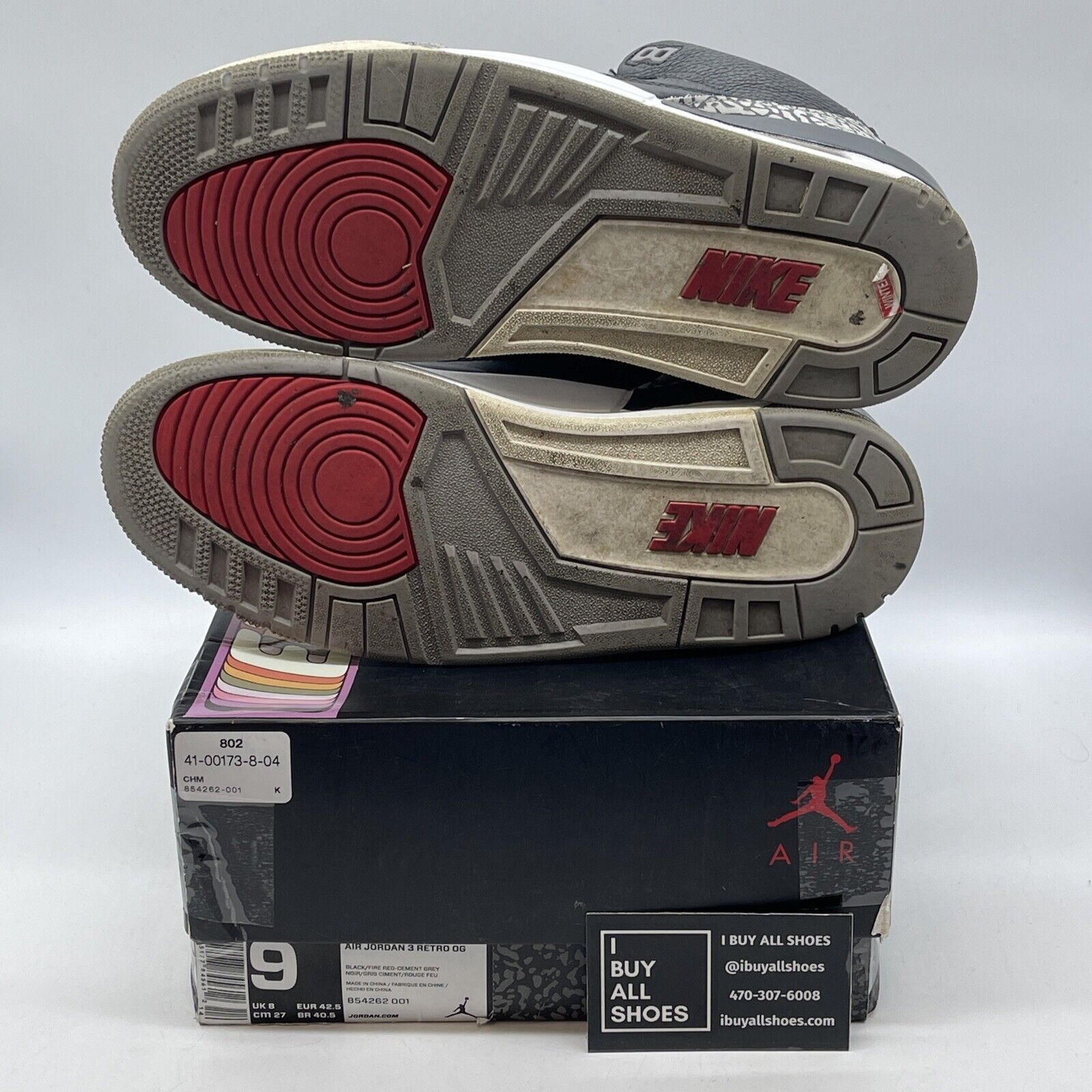 Size 9 - Jordan 3 Retro OG Mid Black Cement Grey Suede Leather (854262-001)