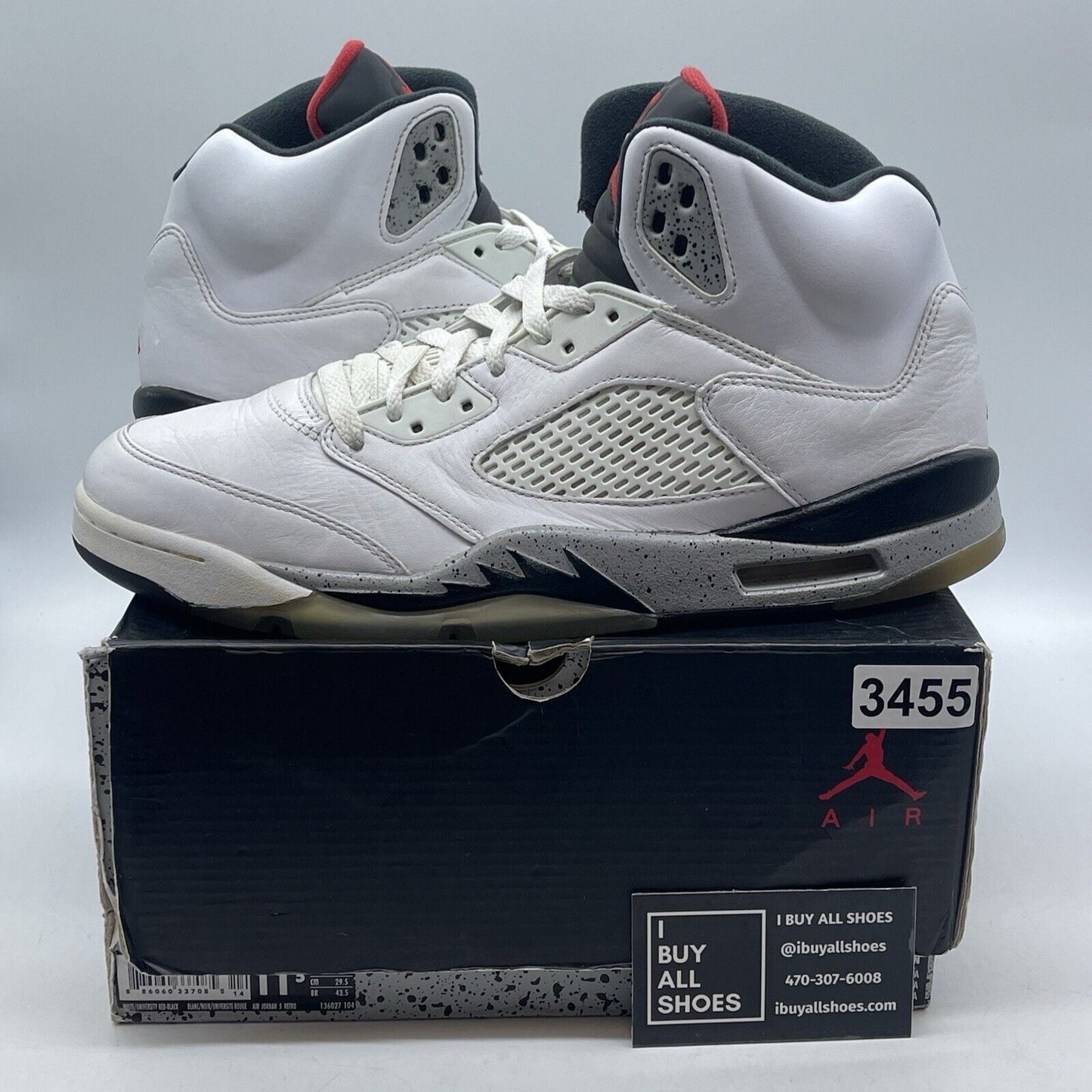 Size 11.5 - Air Jordan 5 Retro White Cement Black Grey Red Leather (136027-104)