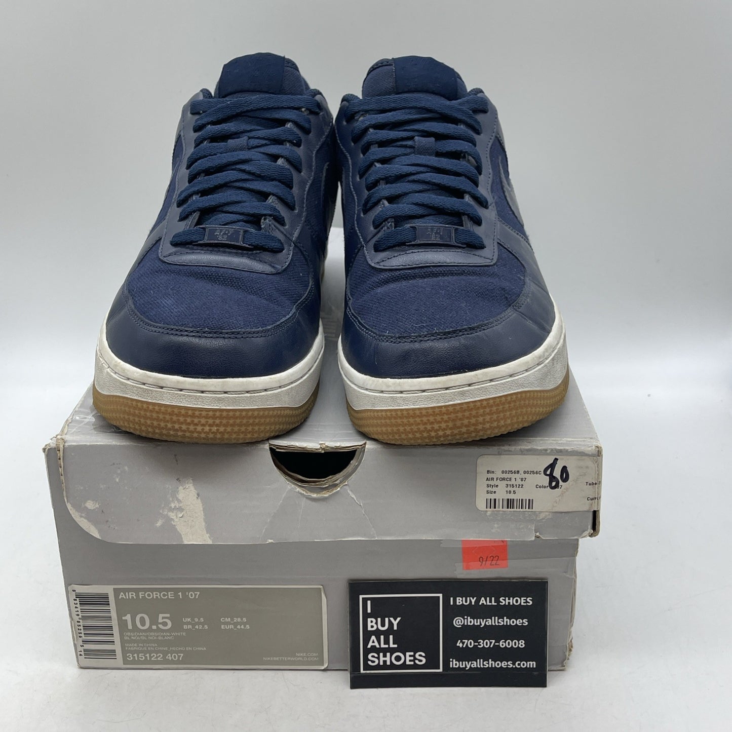Size 10.5 - Nike Air Force 1 '07 Low Obsidian (315122-407)
