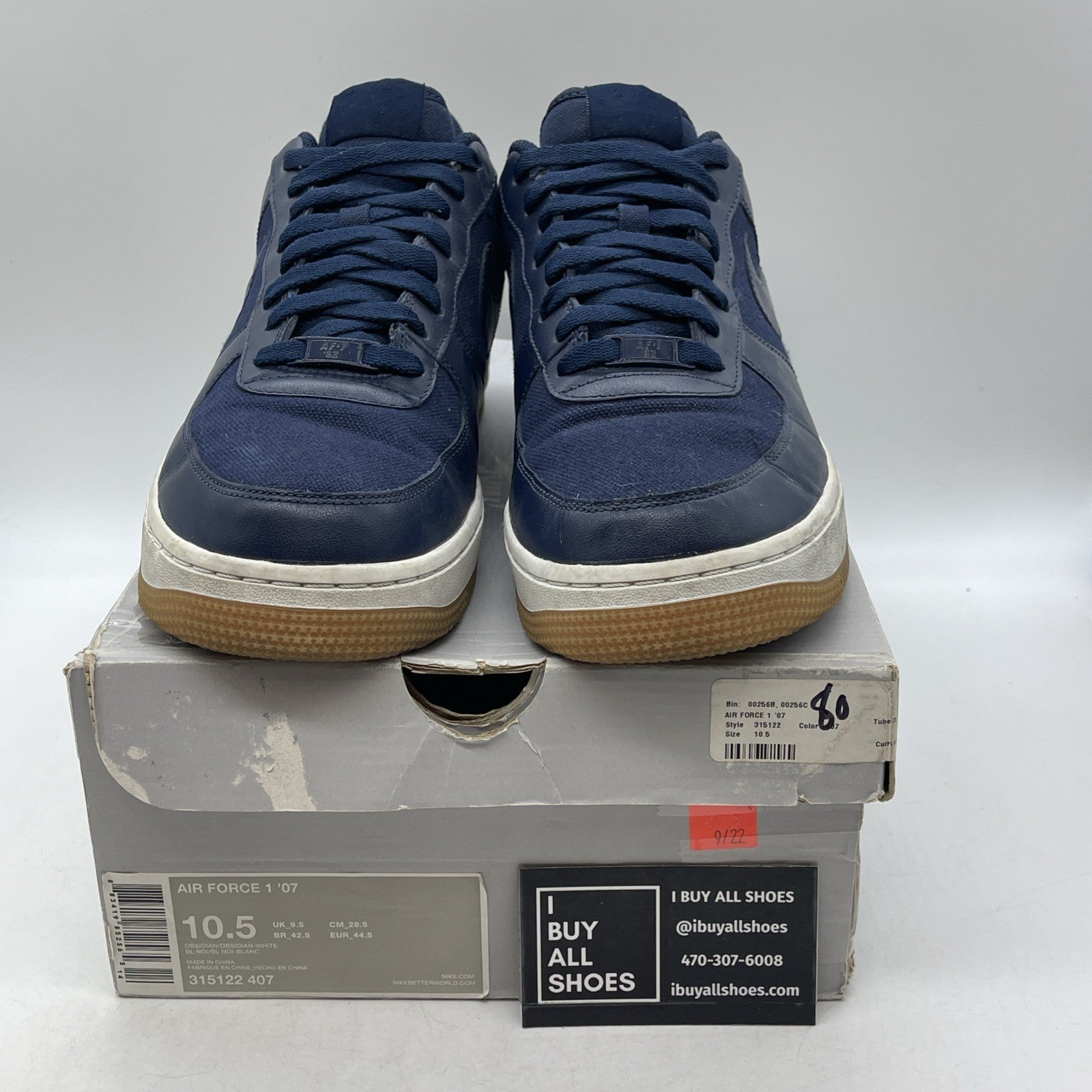 Size 10.5 - Nike Air Force 1 '07 Low Obsidian (315122-407)