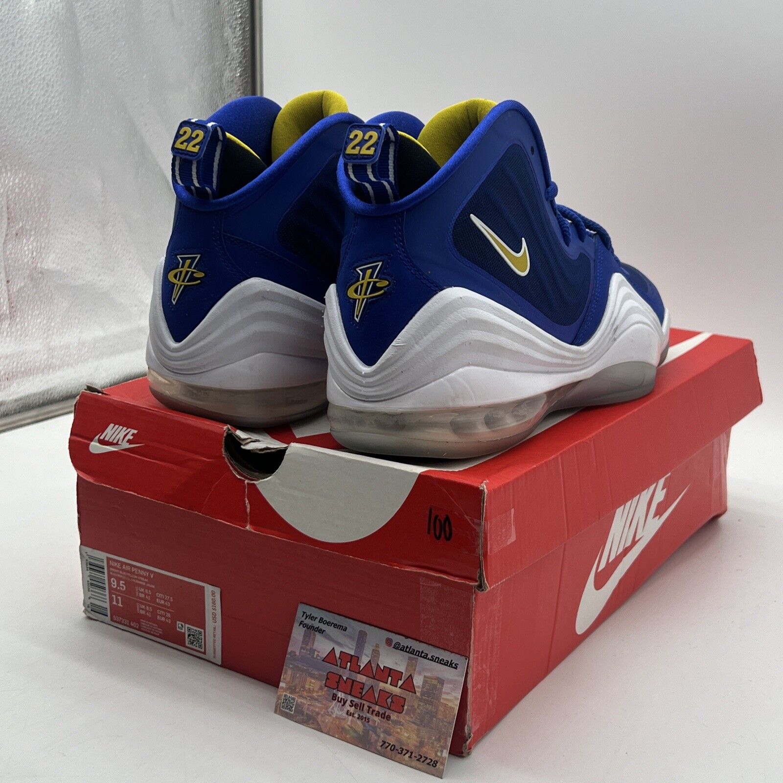 Size 9.5 - Nike Air Penny 5 Blue Chips White Blue Icey Yellow (537331-402)