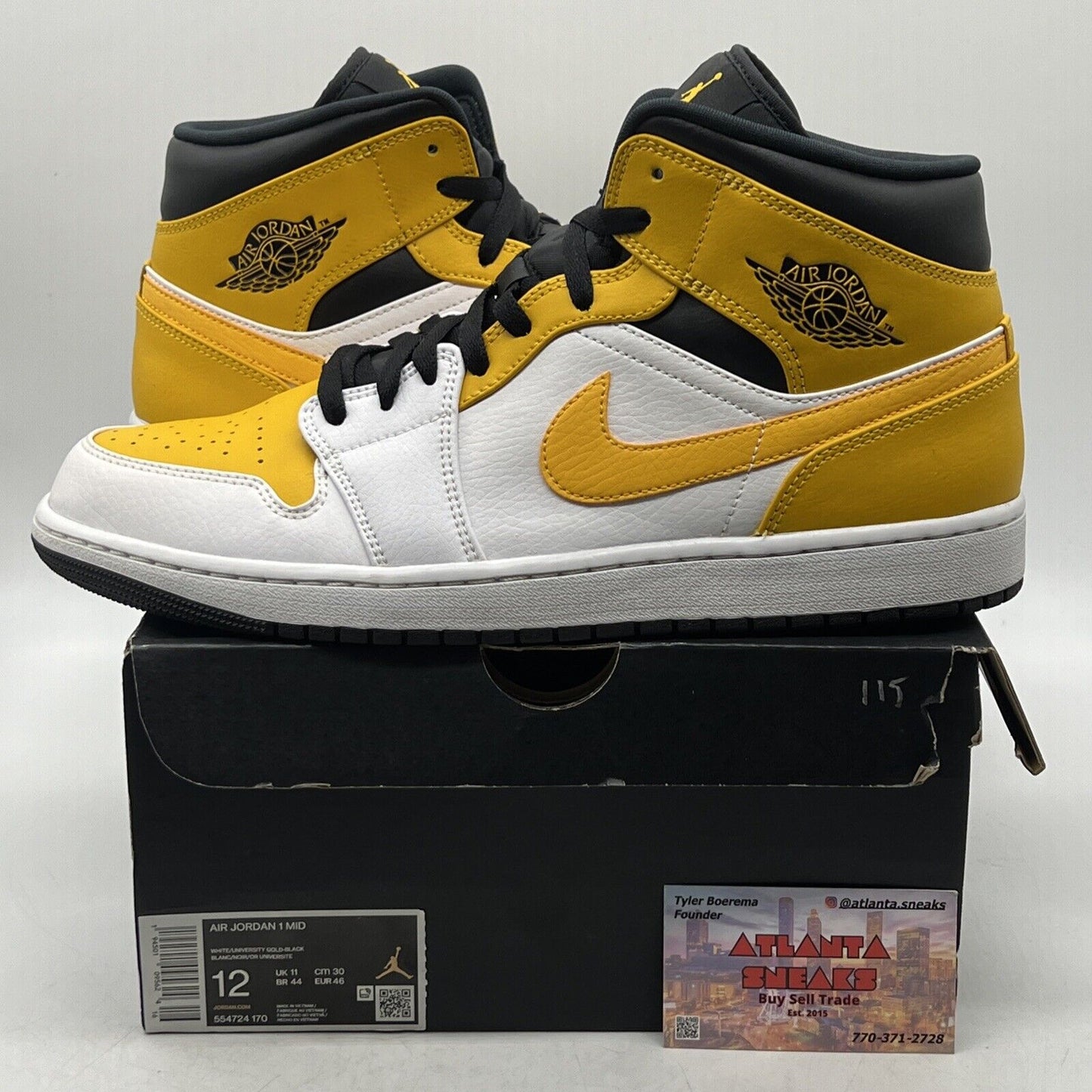 Size 12 - Air Jordan 1 Mid University Gold White Black Yellow Leather 554724-170