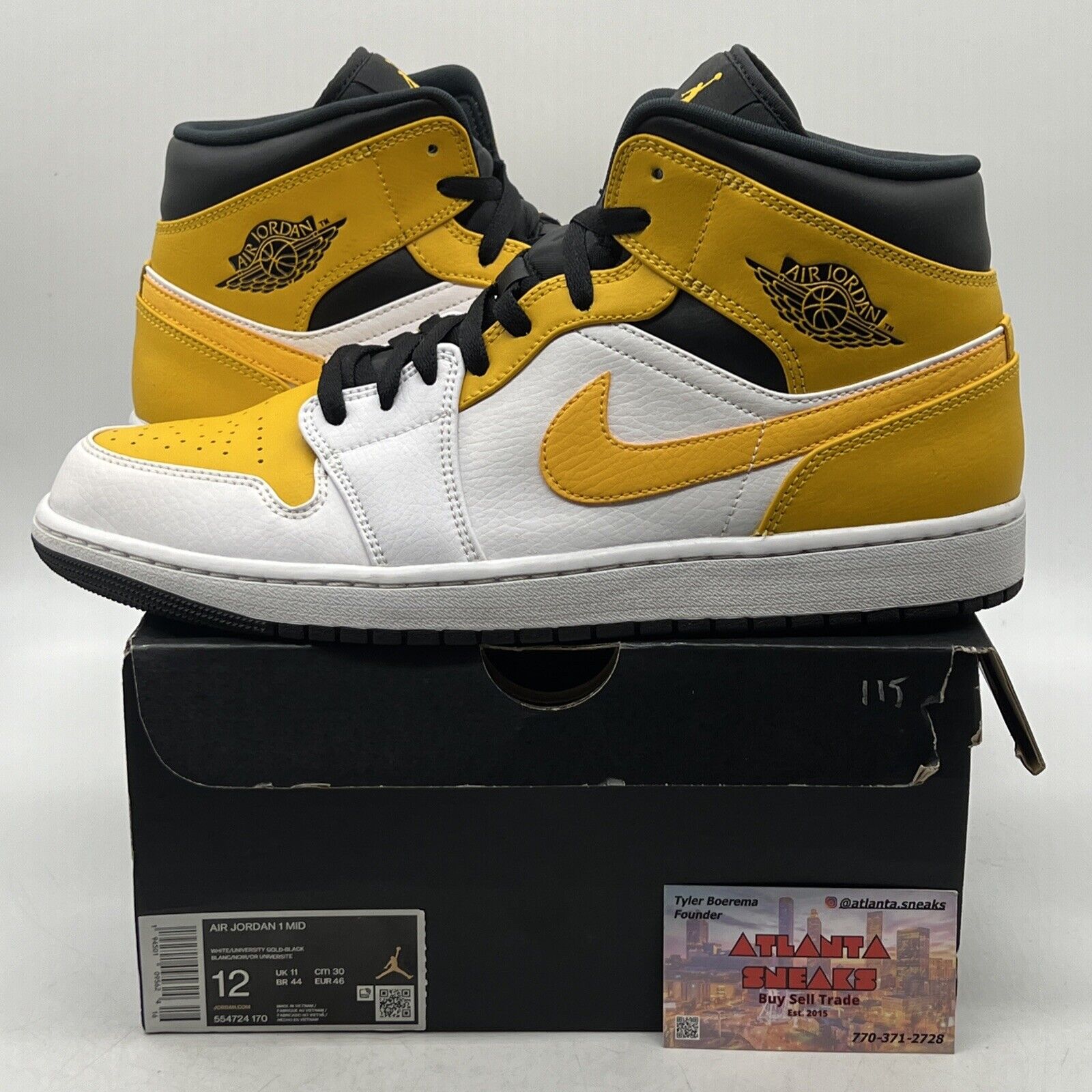 Size 12 - Air Jordan 1 Mid University Gold White Black Yellow Leather 554724-170