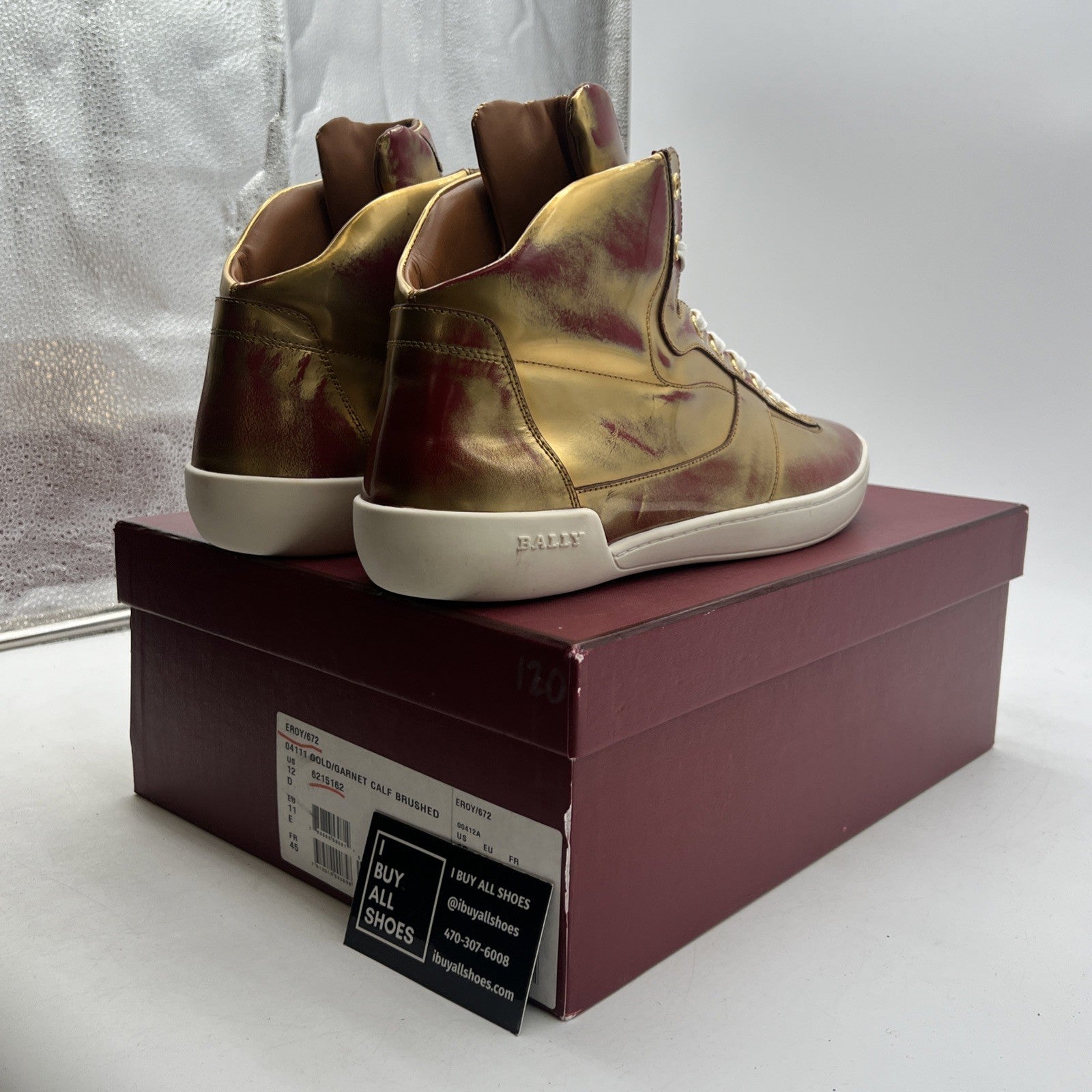Size 12D - Bally Mens Eroy Red / Gold Patten Leather High Tops Sneakers