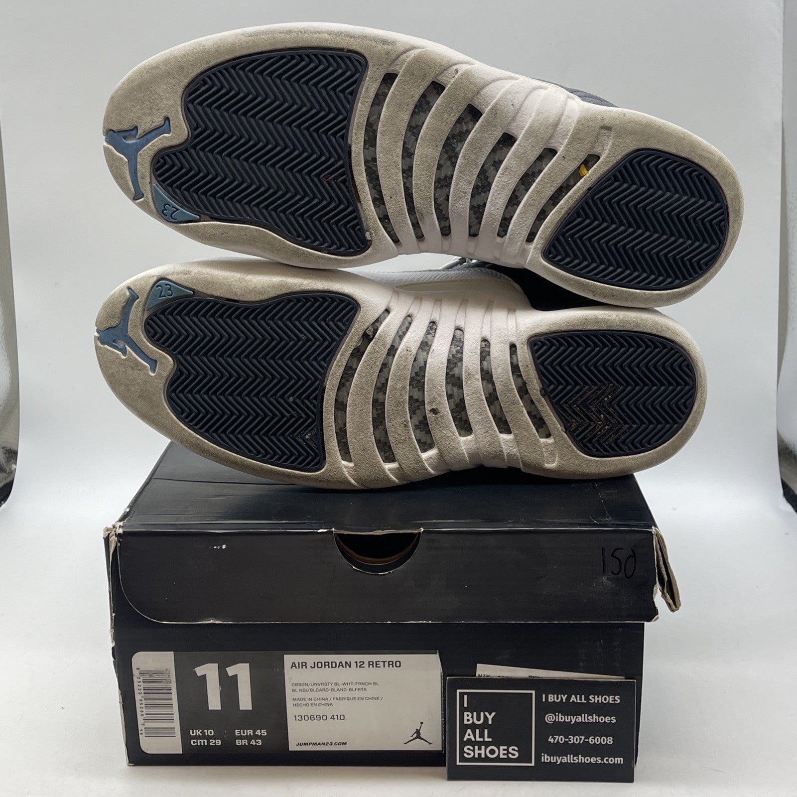 Size 11 - Air Jordan 12 Retro 2012 Obsidian Blue White Leather (130690-410)