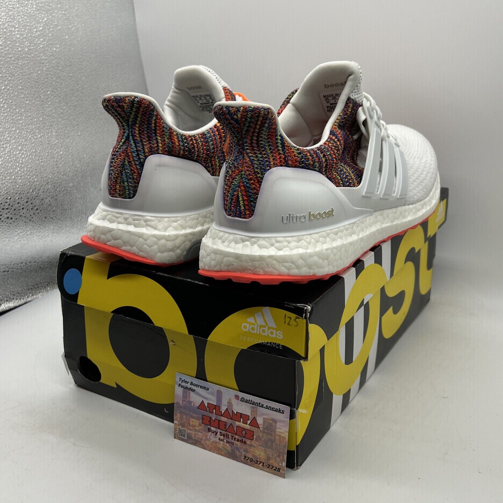 Sz 9.5 - Adidas Mi Adidas UltraBoost White Multicolored Rainbow (BY1756)