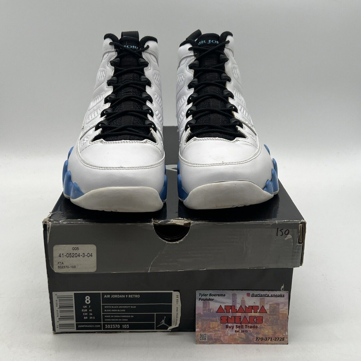 Size 8 - Air Jordan 9 Retro 2010 Powder Blue Black White Leather (302370-103)