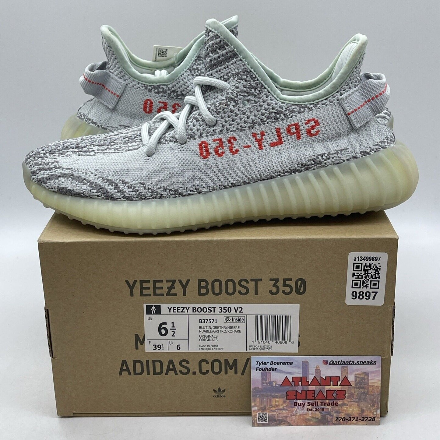 Size 6.5 - adidas Yeezy Boost 350 V2 Low Blue Tint Grey White Red (B37571)