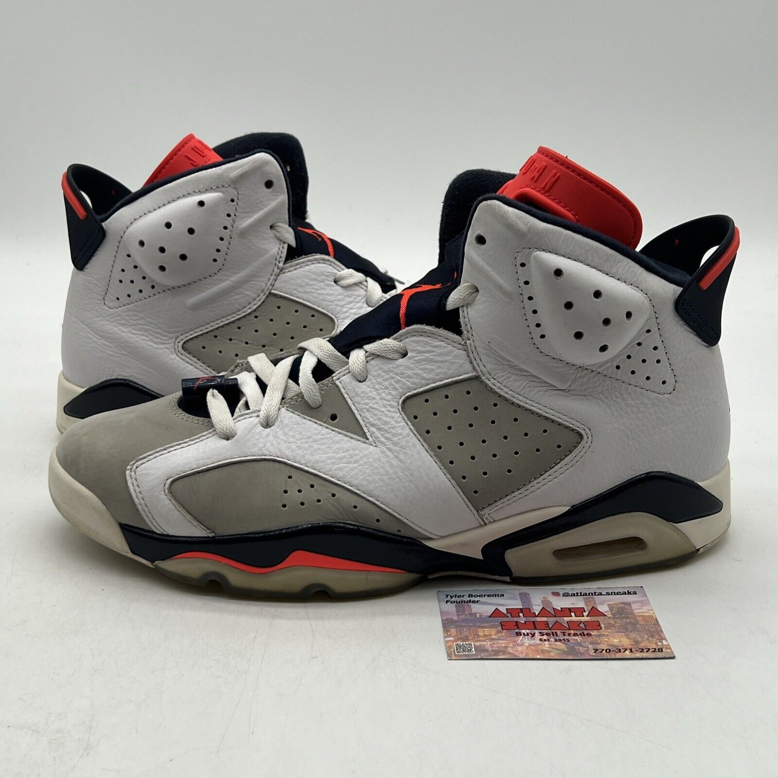 Size 12 - Air Jordan 6 Retro Tinker White Navy Orange Leather  (384664-104)