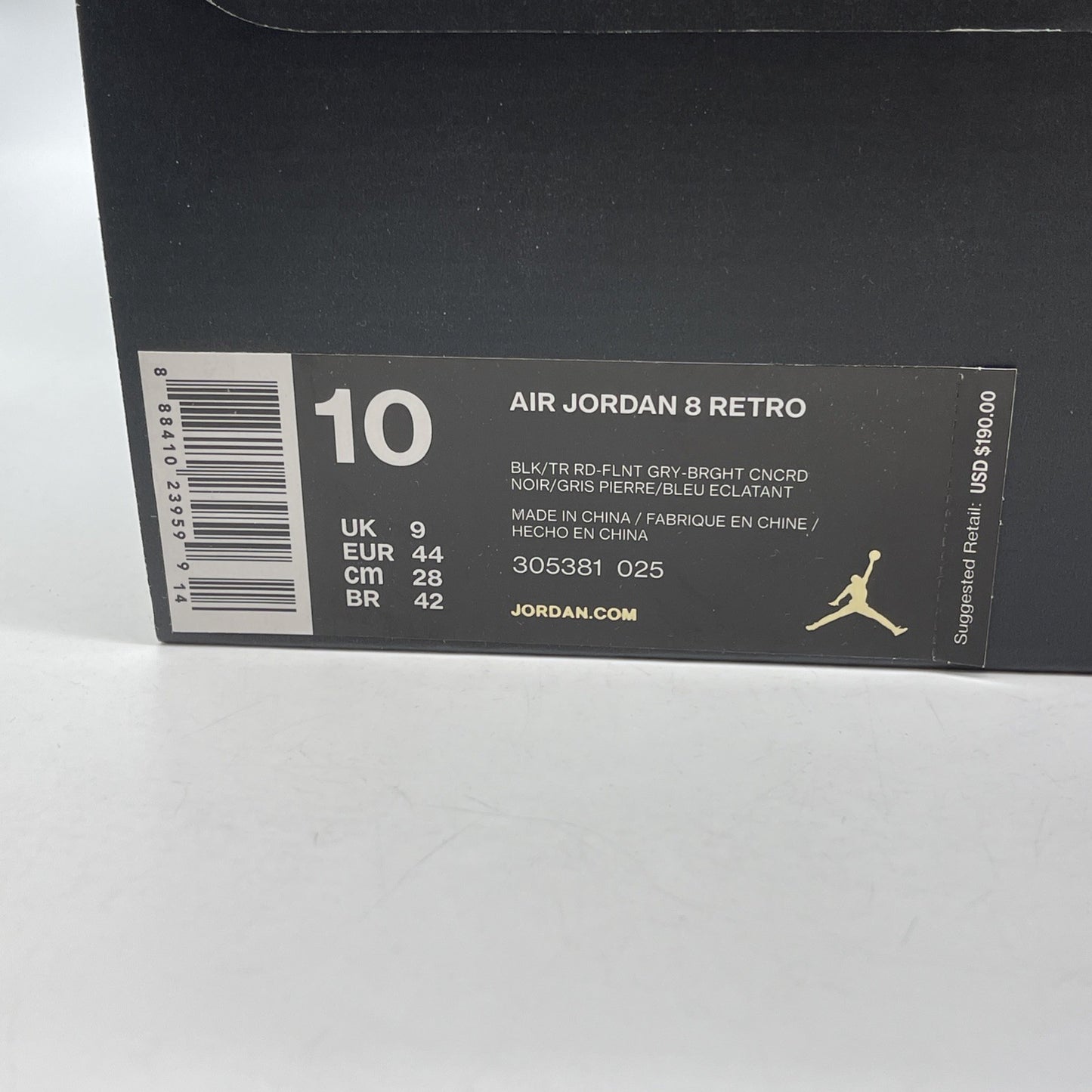 Size 10 - Jordan 8 Retro Aqua 2015 Black Grey Suede (305381-025)