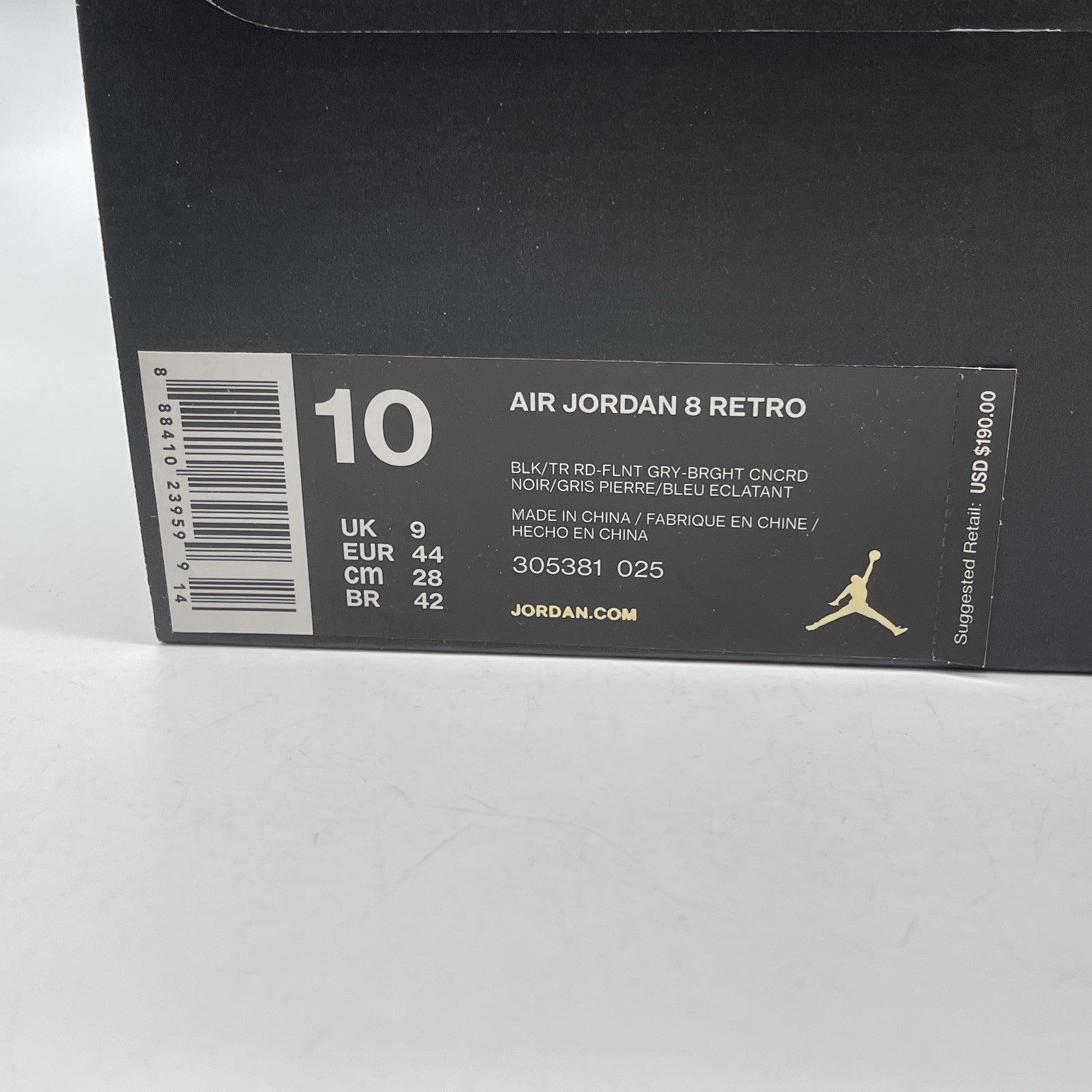 Size 10 - Jordan 8 Retro Aqua 2015 Black Grey Suede (305381-025)