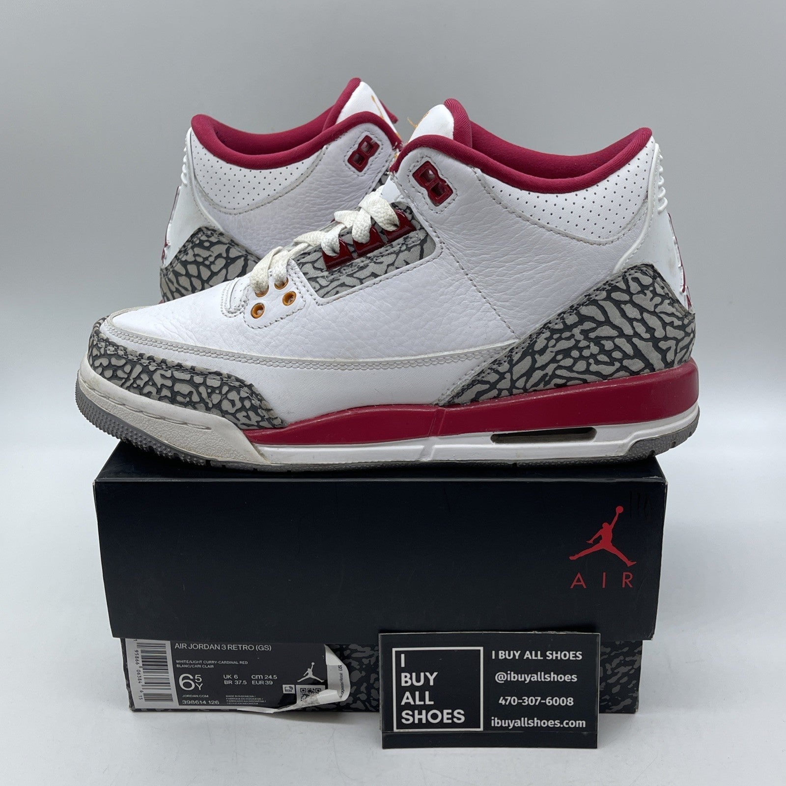 Size 6Y (GS) - Jordan 3 Retro Sample Low Cardinal Red Grey White (398614-126)