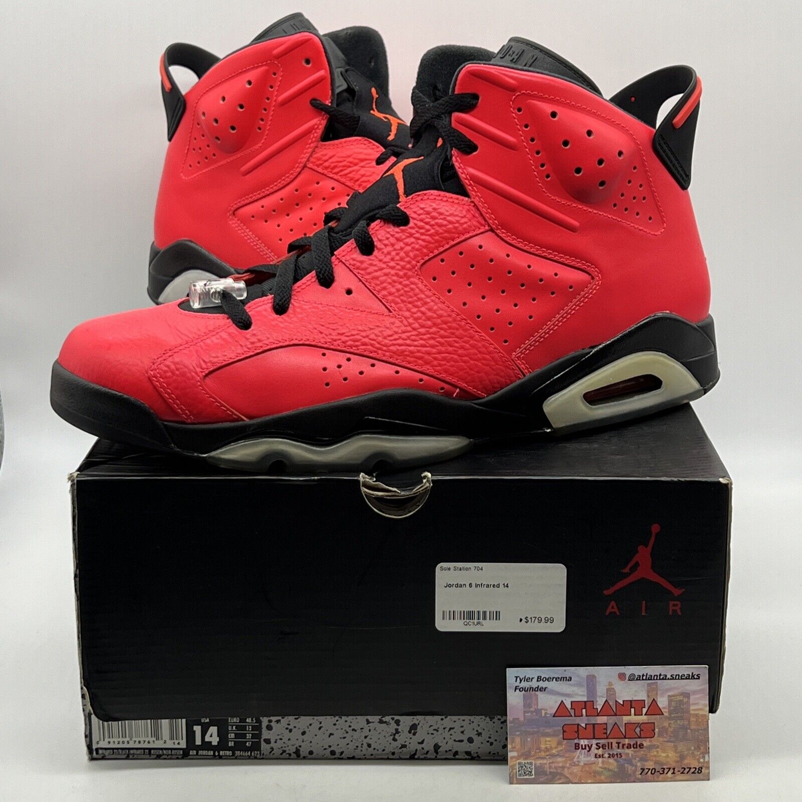 Size 14 - Air Jordan 6 Retro Infrared 23 Black Red Leather (384664-623)