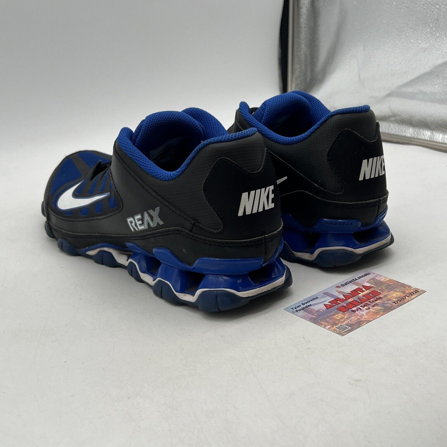 Size 11.5 Nike Reax 8 TR Mesh Black/Blue Gym Cross Training Shoes (621716-038)