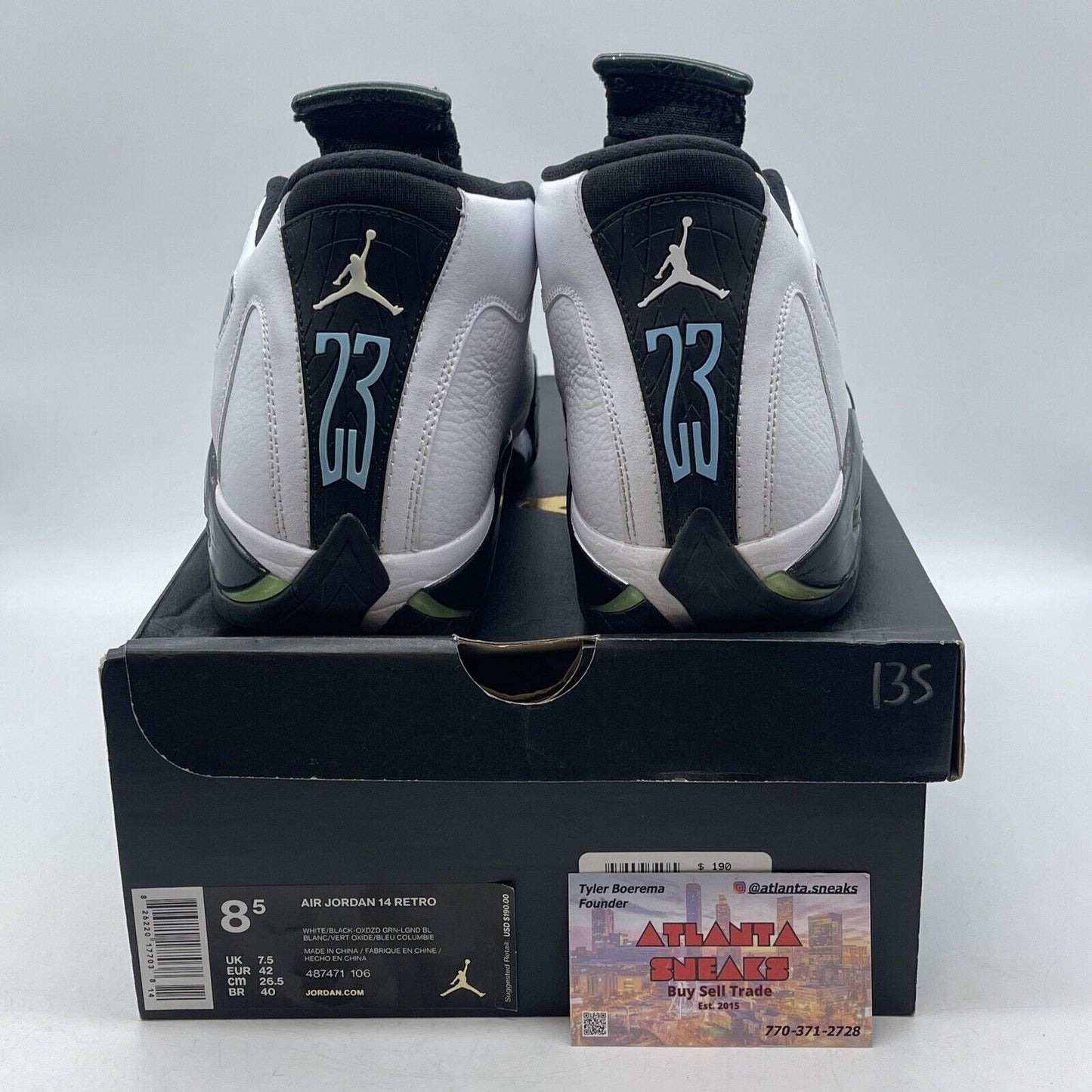 Size 8.5 - Air Jordan 14 Retro 2016 Oxidized Green White Black (487471-106)