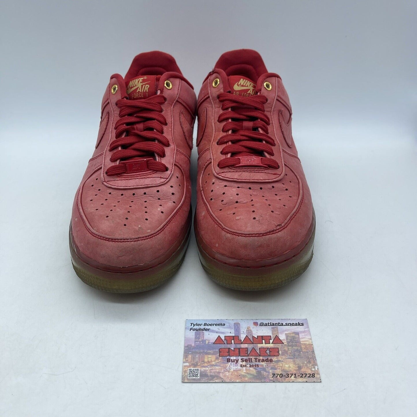 Size 9.5 - Nike Air Force 1 Cmft Lux Low Ostrich Red Gold Leather (805300-600)