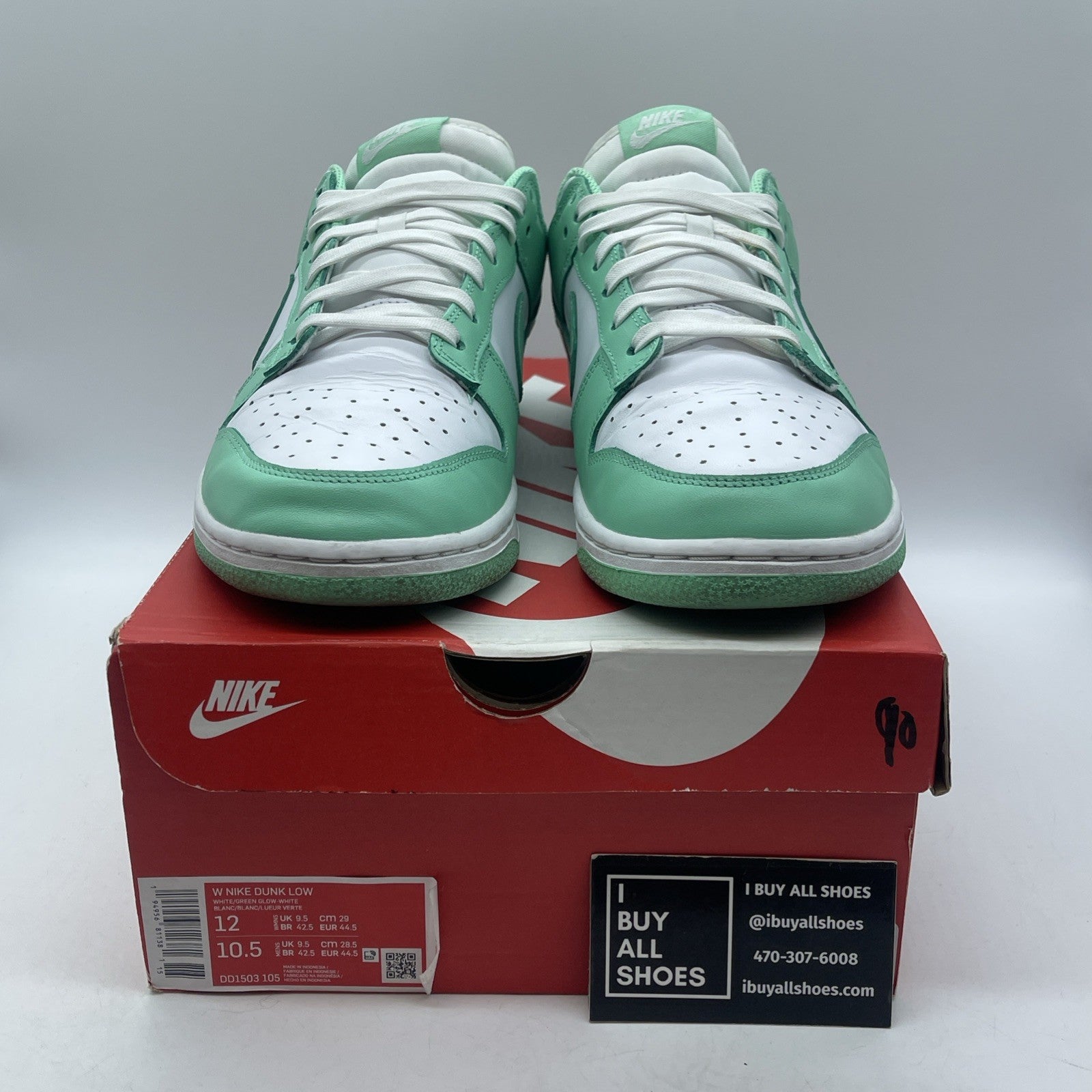 Size 12W - Nike Dunk Low Green Glow Blue White Leather (DD1503-105)