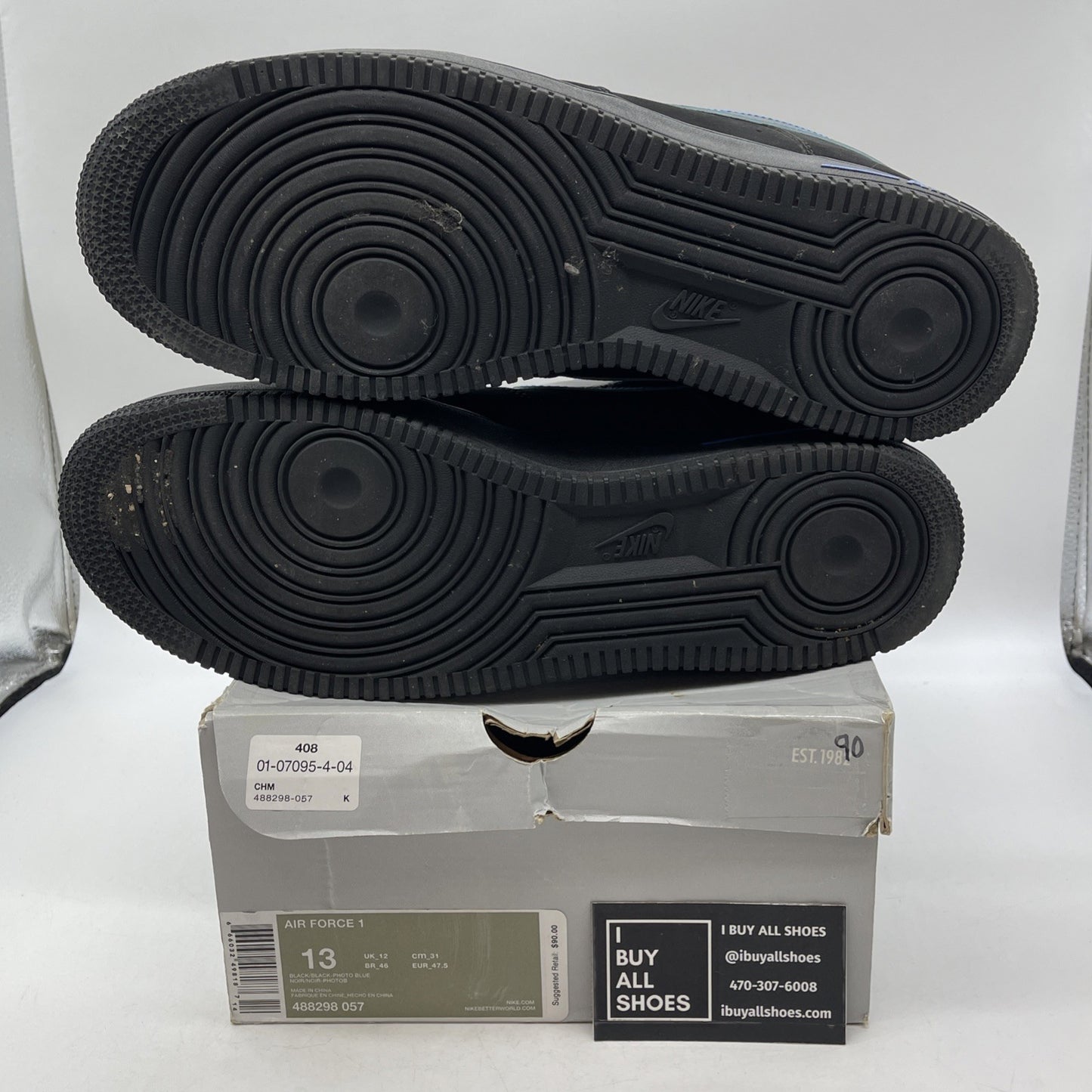 Size 13 - Nike Air Force 1 Low Black Photo Blue (488298-057)