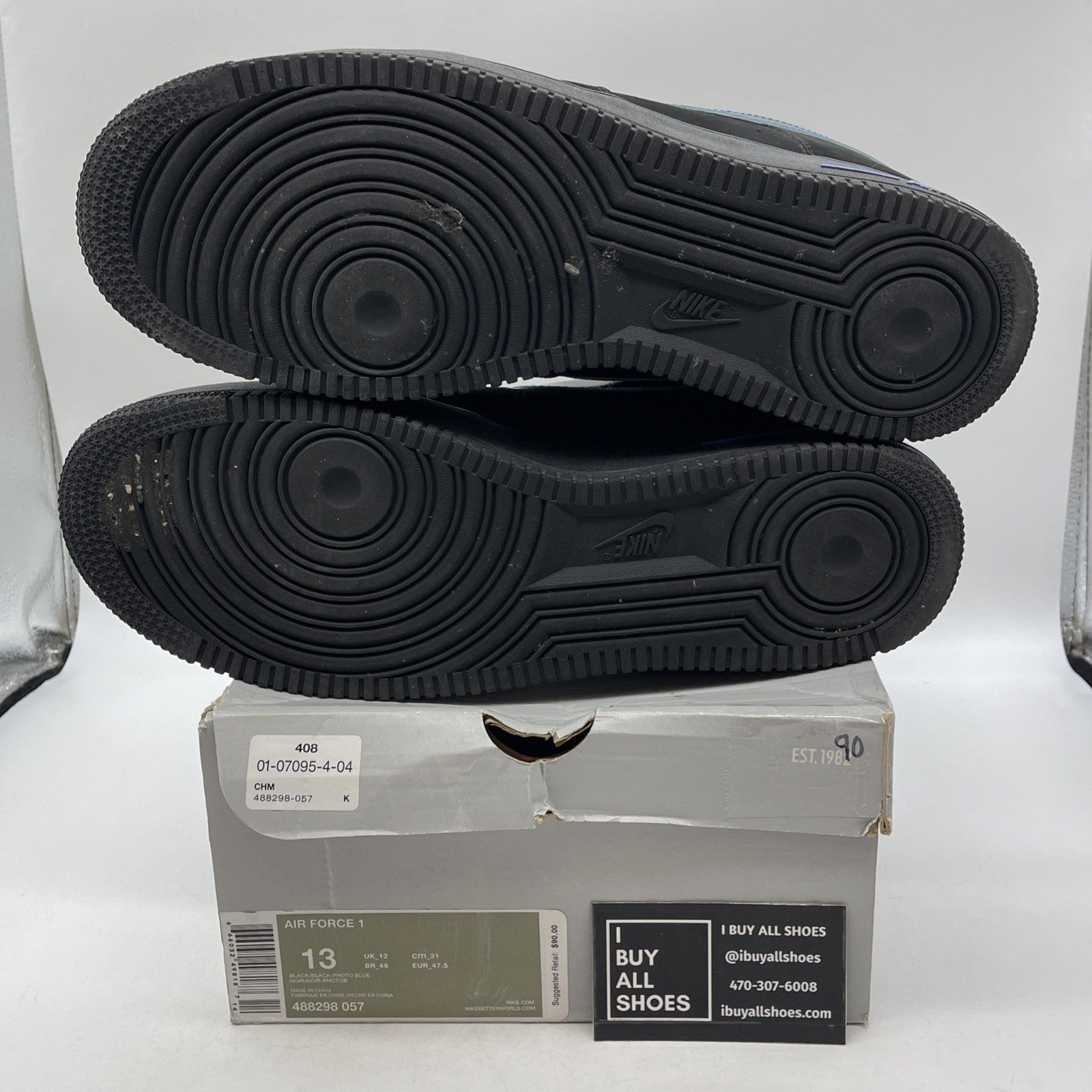 Size 13 - Nike Air Force 1 Low Black Photo Blue (488298-057)