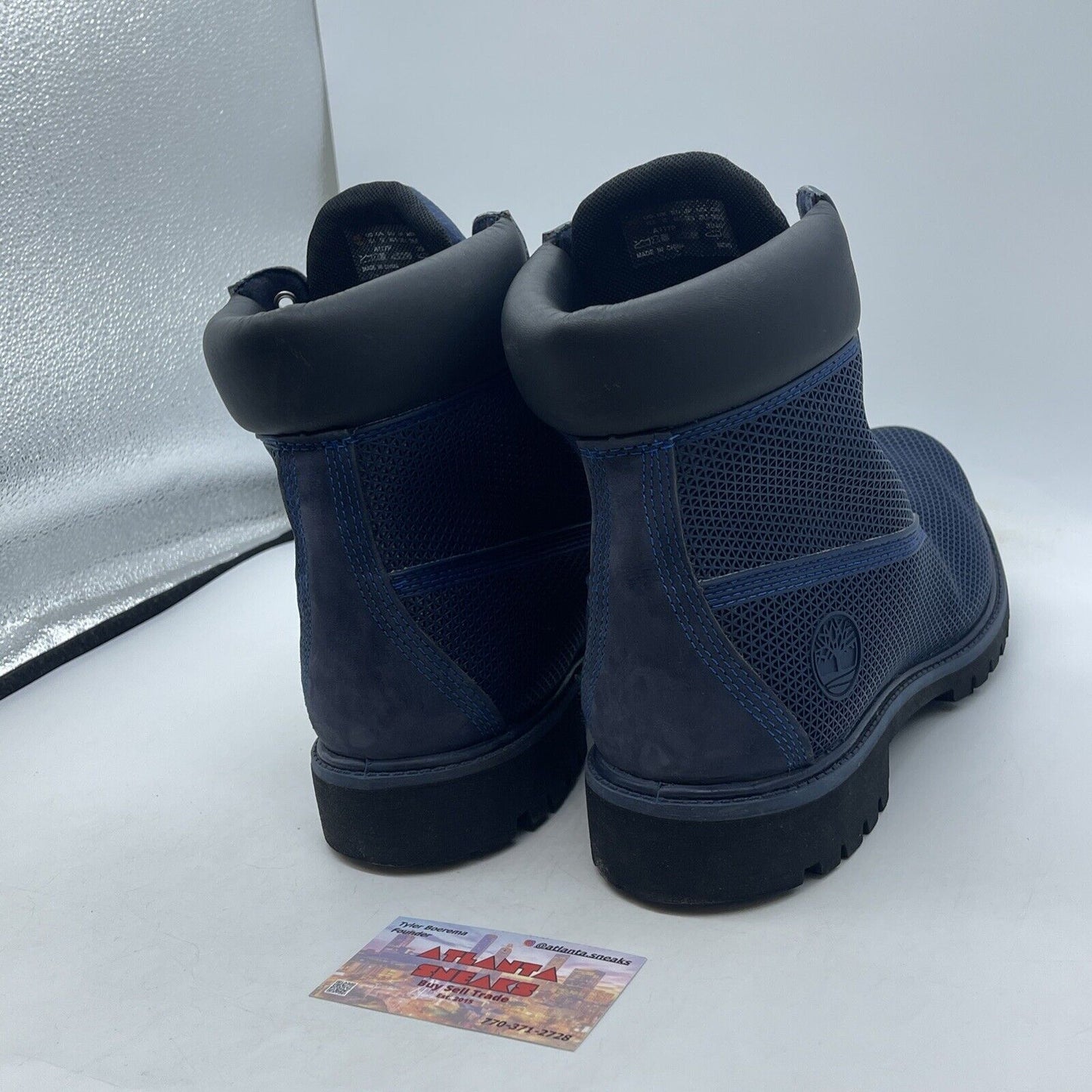 Size 10.5 - Timberland Fabric Mesh Navy Blue Lace Up High Top Boots Leather Blue