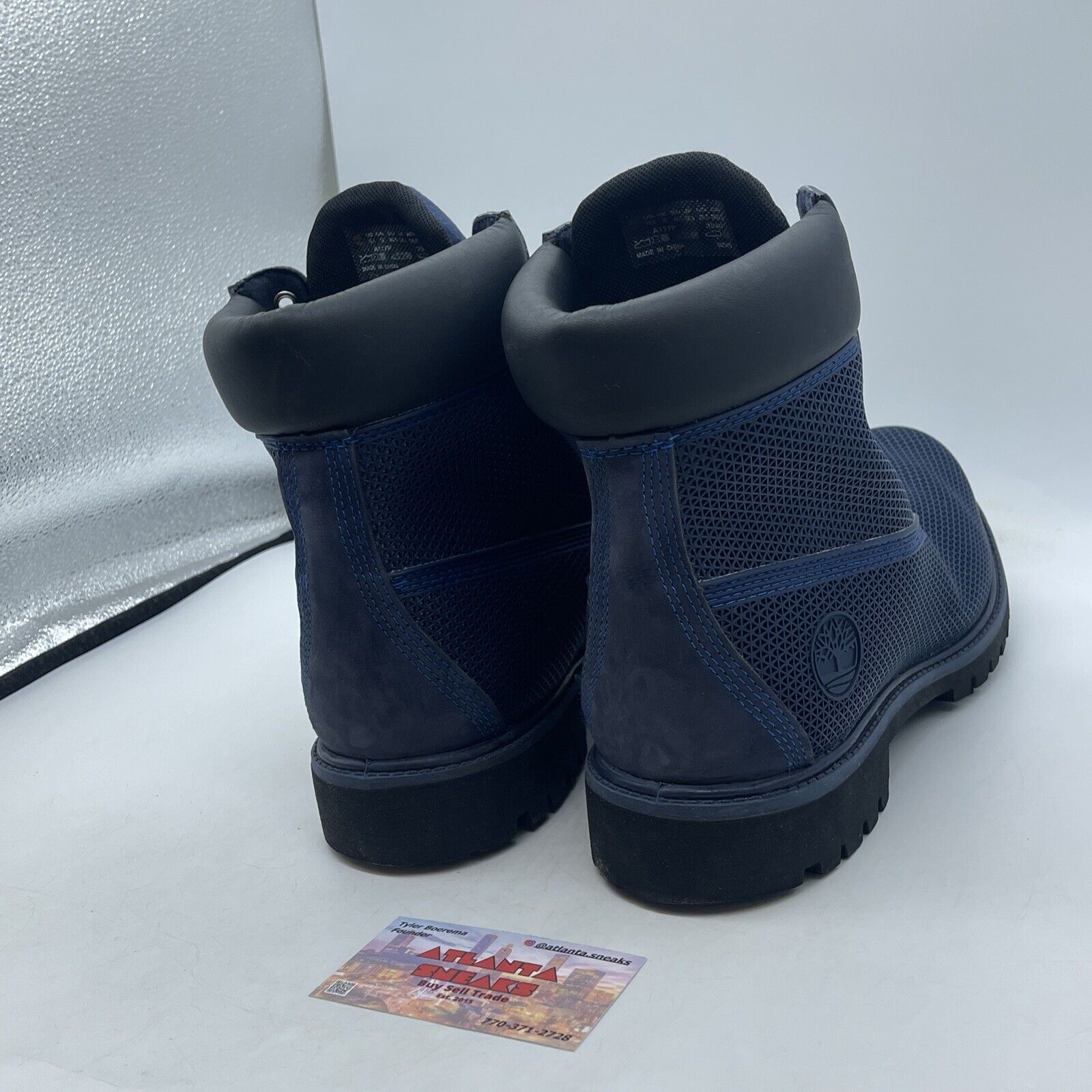 Size 10.5 - Timberland Fabric Mesh Navy Blue Lace Up High Top Boots Leather Blue