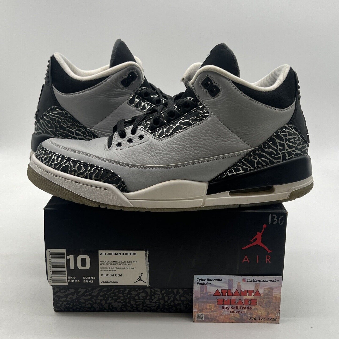 Size 10 - Air Jordan 3 Retro Wolf Grey (136064-004)