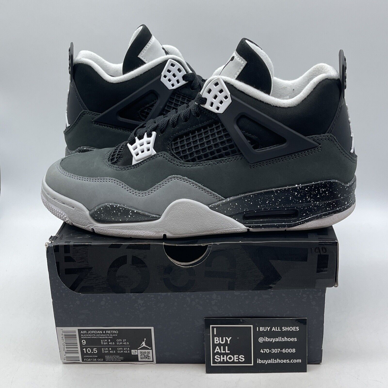 Size 9 - Air Jordan 4 Retro 2024 Fear Black Grey White Suede Leather FQ8138-002