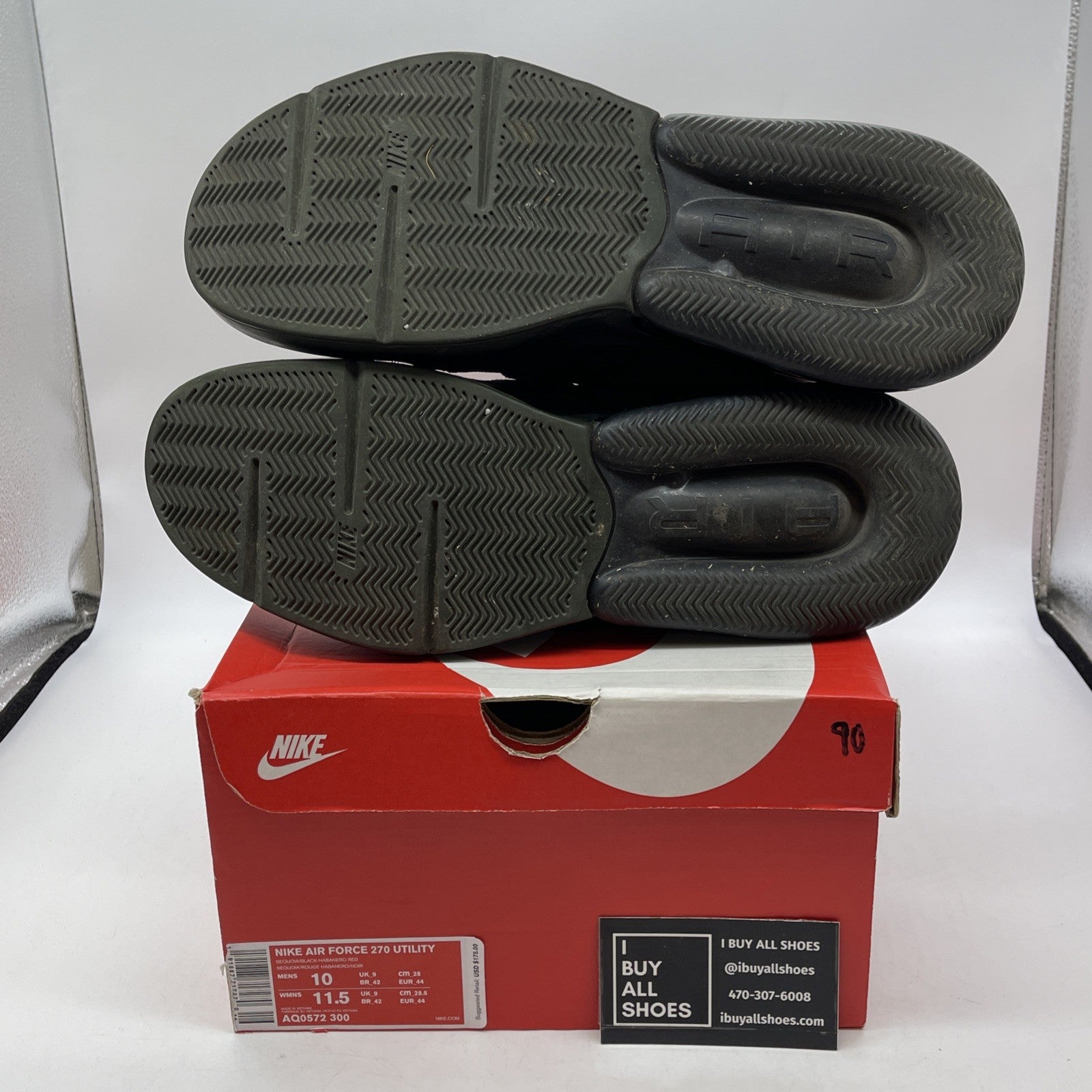 Size 10 - Nike Air Force 270 Utility Style Black Suede Leather (AQ0572-300)