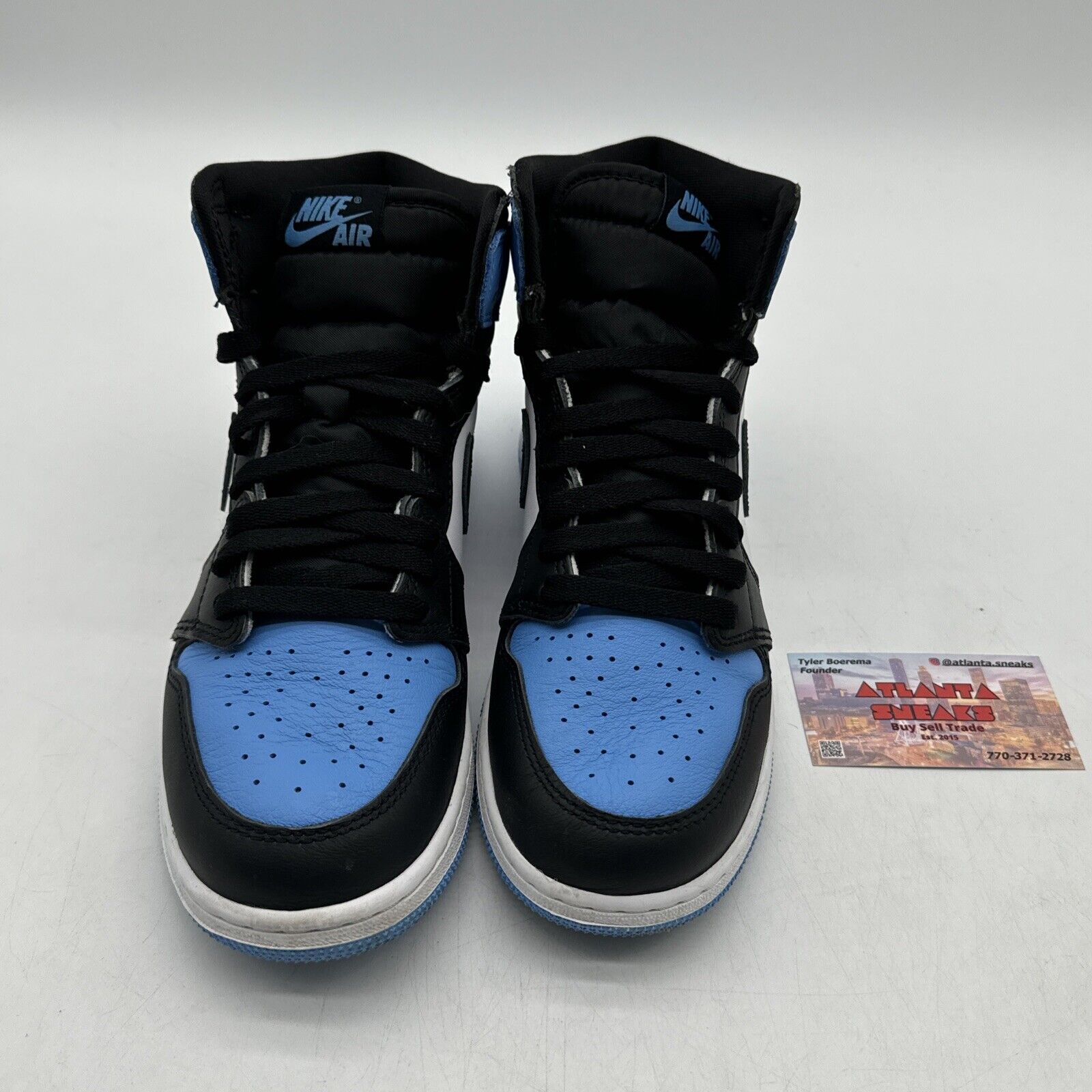 Size 7 - Jordan 1 Retro OG High UNC Toe Blue Tar Heel Black Leather 7y Unisex