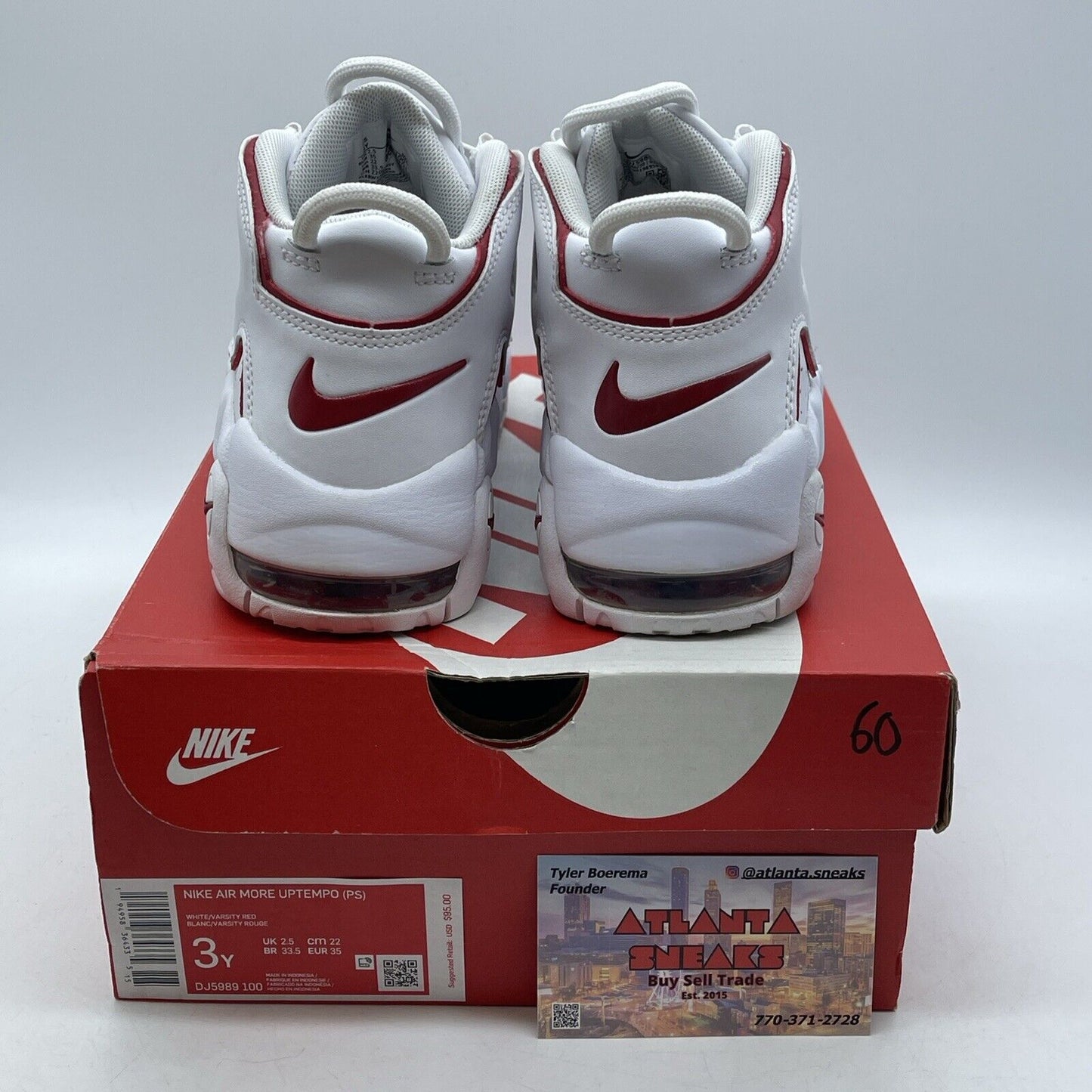 Size 3Y - Nike Air More Uptempo Mid White Varsity Red White Leather (DJ5989-100)
