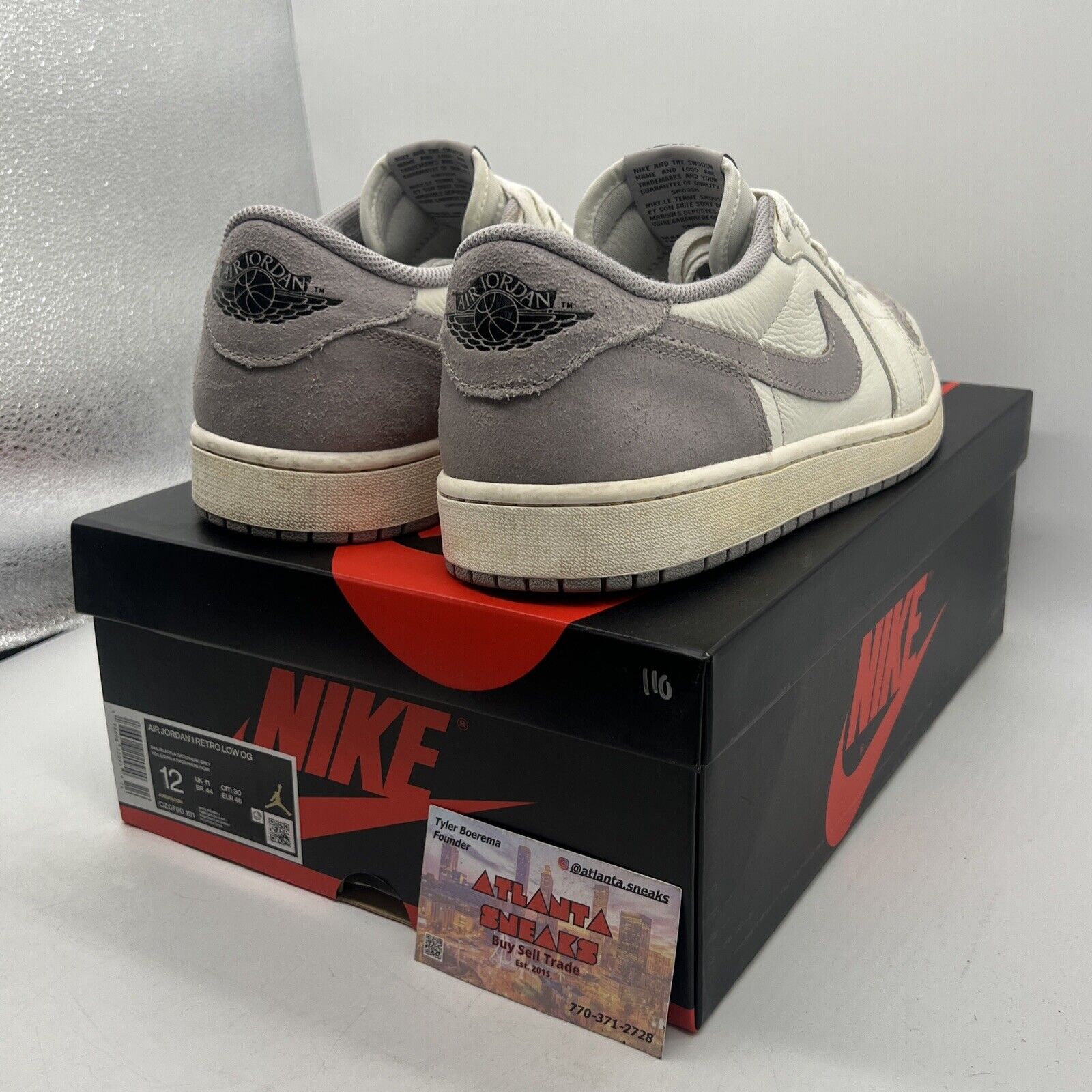 Size 12 - Air Jordan 1 Retro OG Low Atmosphere Grey White Leather (CZ0790-101)