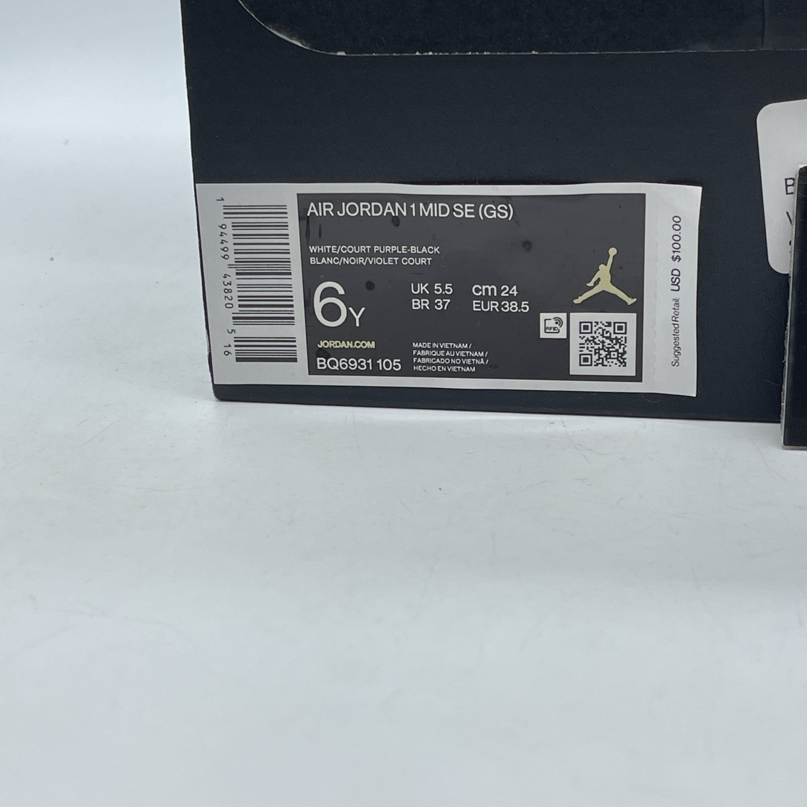 Size 6Y - Air Jordan 1 SE Mid Varsity Purple Black White Leather (BQ6931-105)