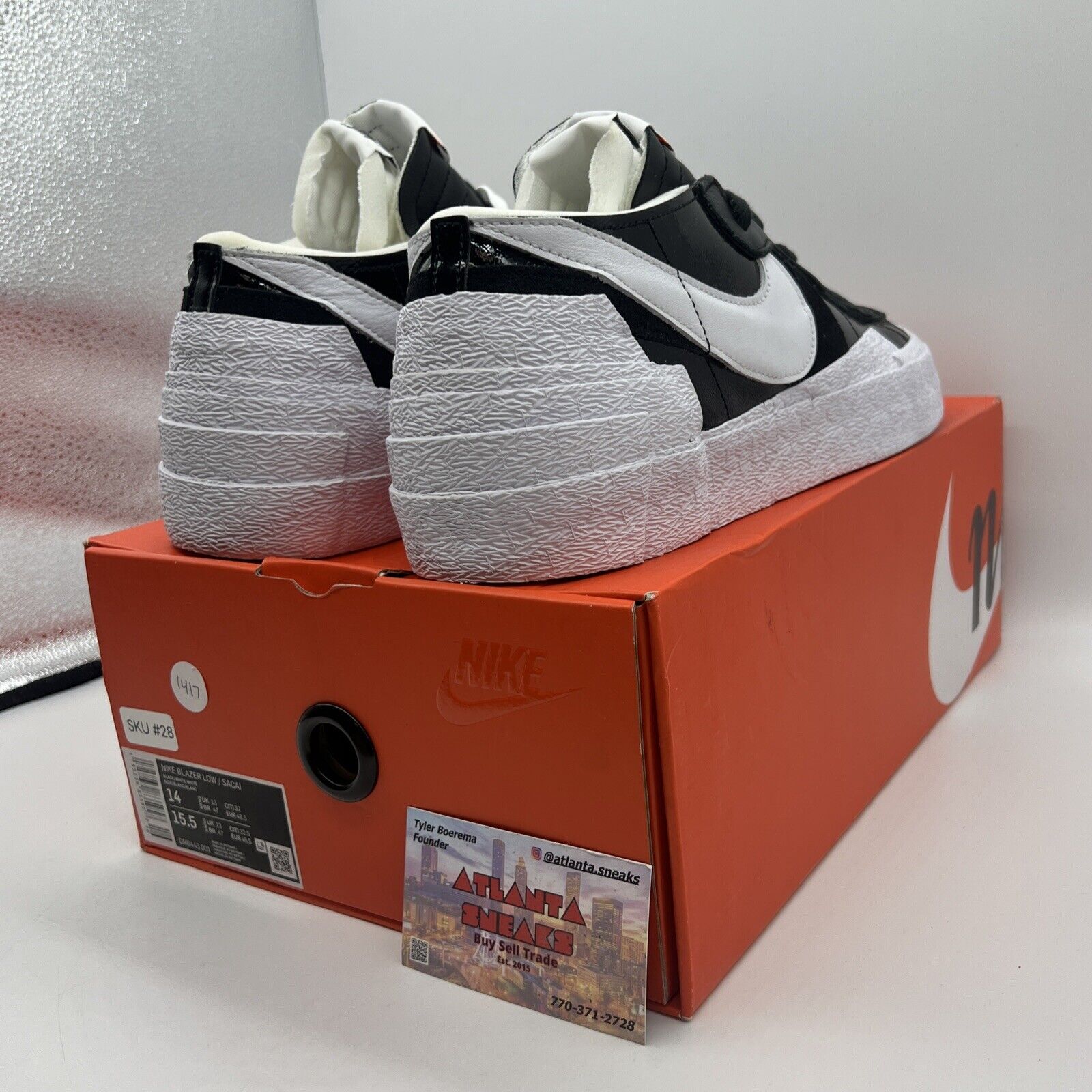 Size 14 - Nike Blazer Low x Sacai Shiny Black 2022 Brand New Og All