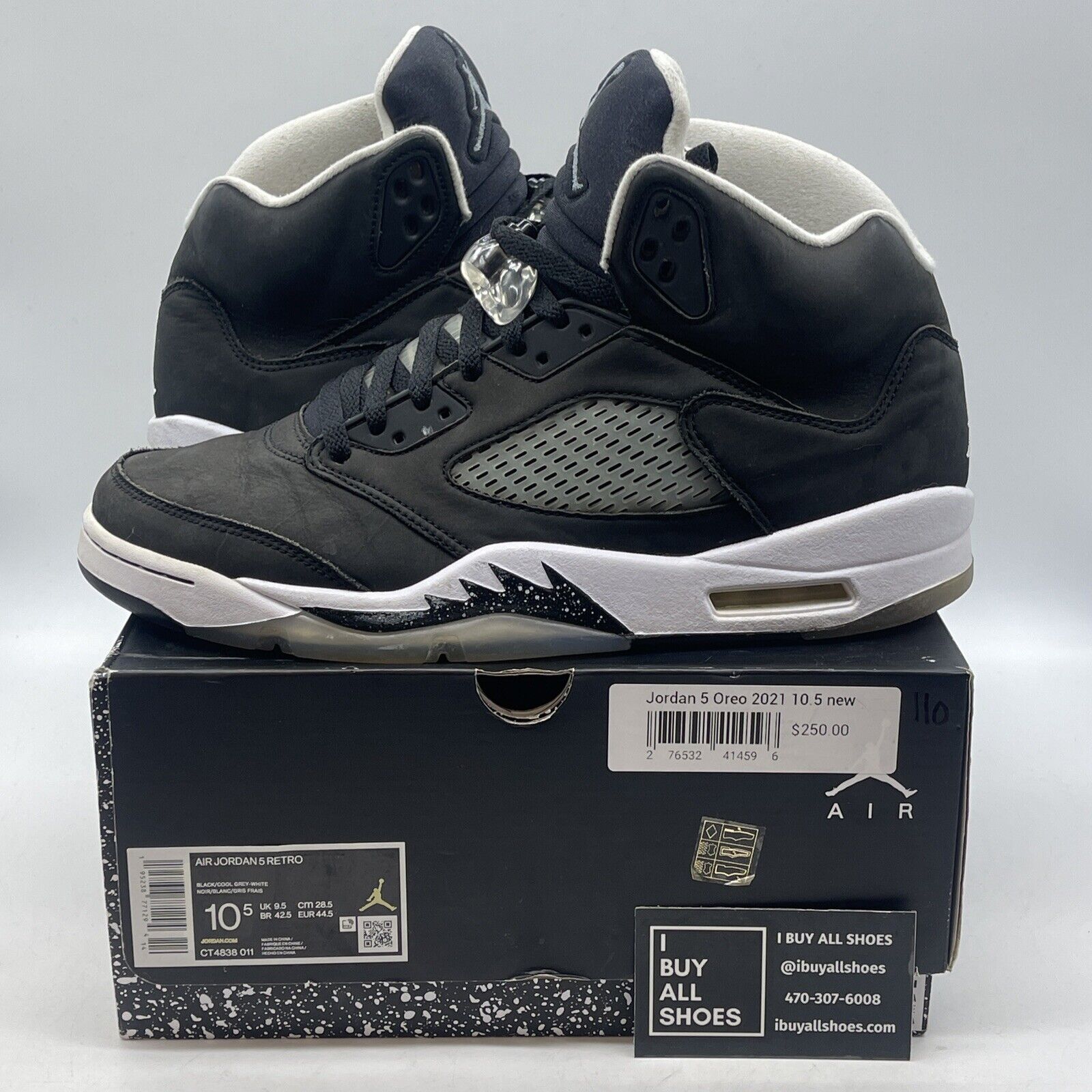 Size 10.5 - Jordan 5 Retro Mid Oreo Black White Suede Rubber (CT4838-011)