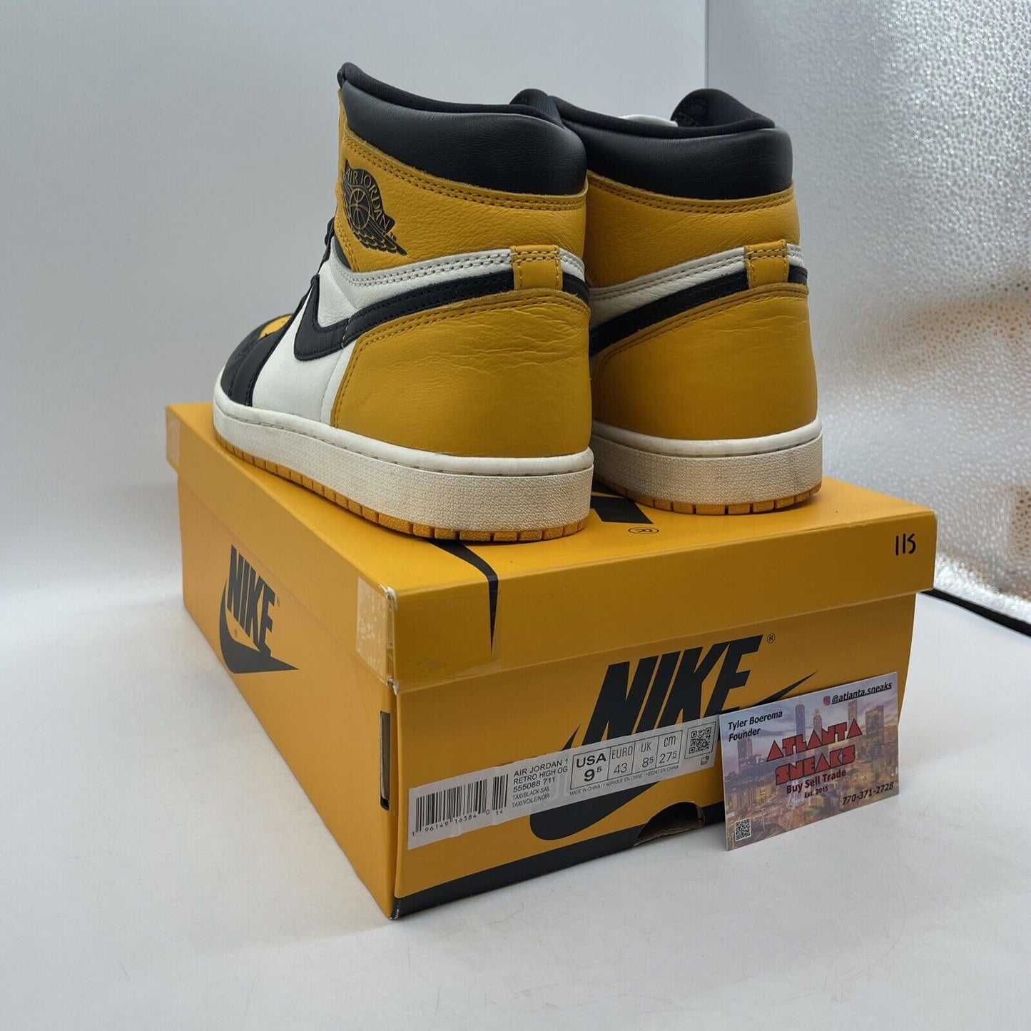 Size 9.5 - Jordan 1 Retro OG High Yellow Toe White Black Leather (555088-711)