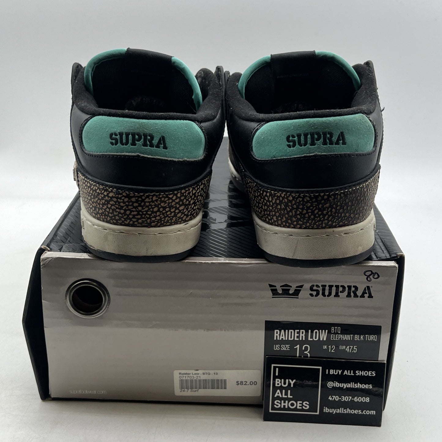 Size 13 - Supra Raider Low Pro Elephant Black Turq