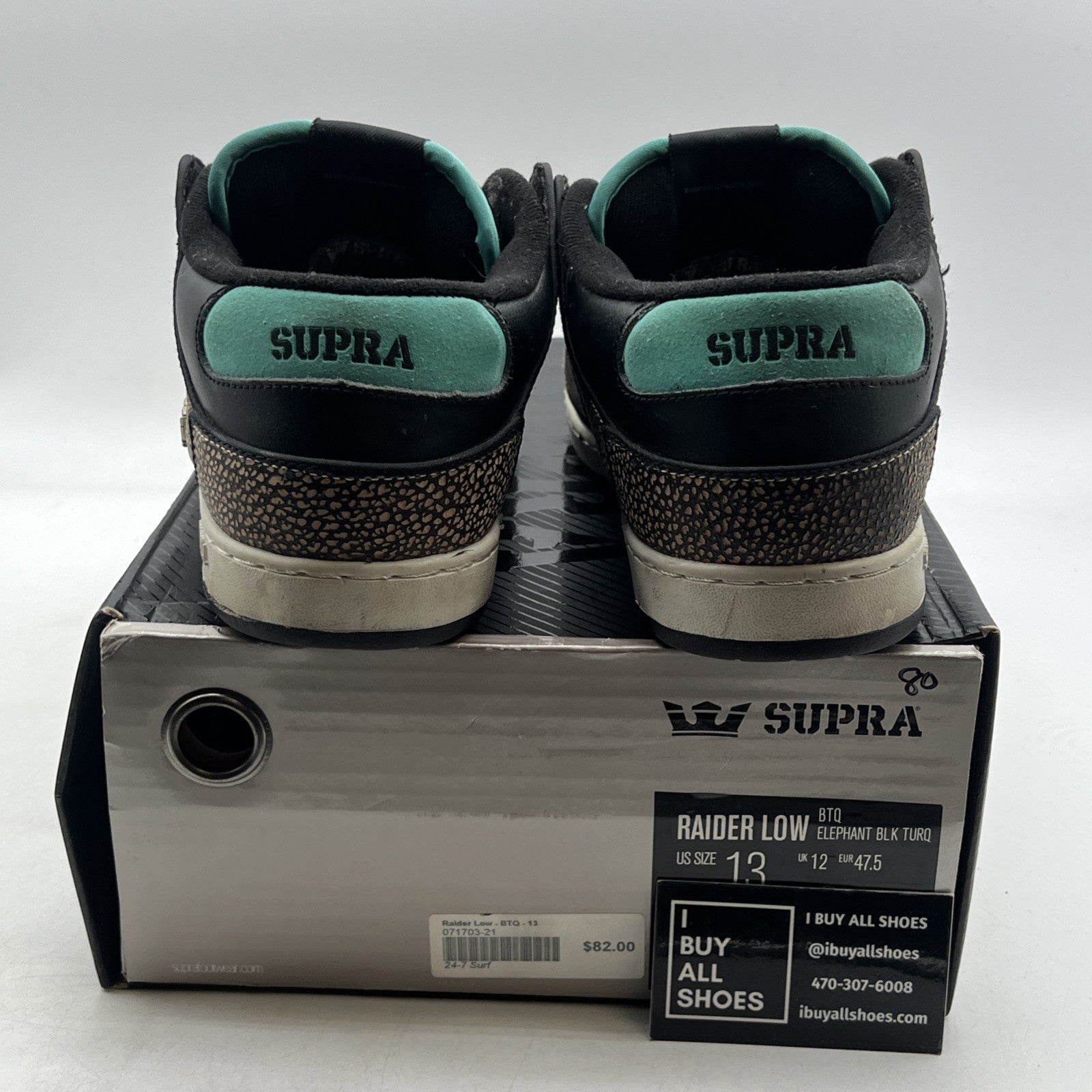 Size 13 - Supra Raider Low Pro Elephant Black Turq