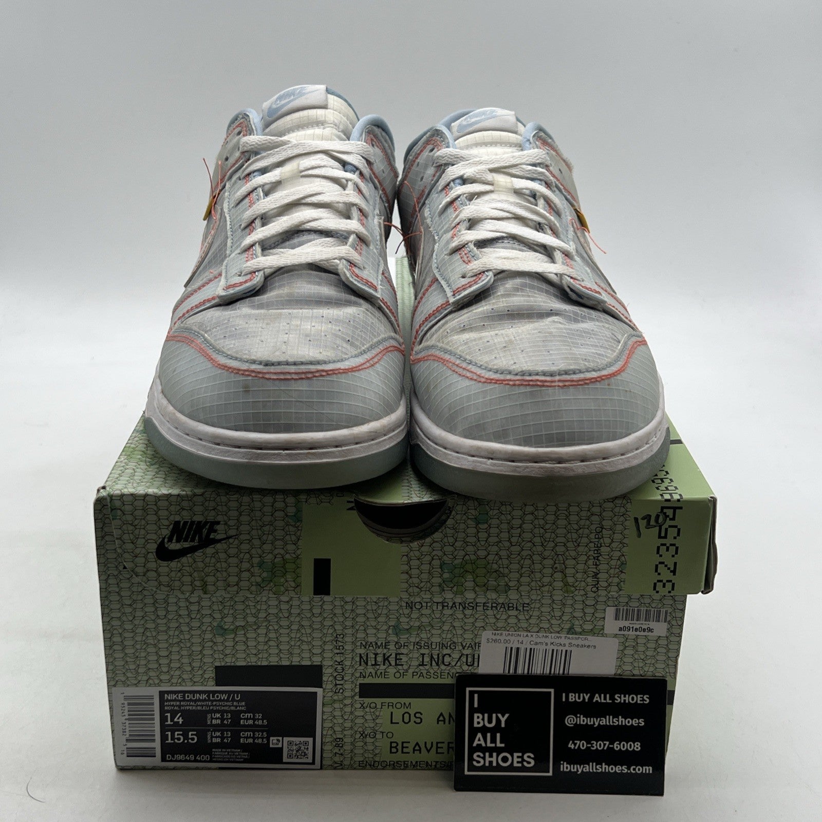 Size 14 - Nike Dunk Low x Union LA Passport Pack - Argon (DJ9649-400)