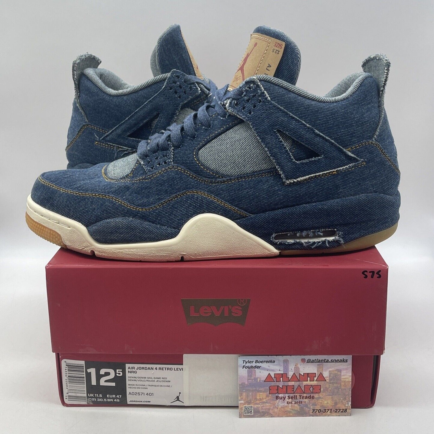 Size 12.5 - Levi's x Air Jordan 4 Retro Denim Blue Yellow Brown (AO2571-401)