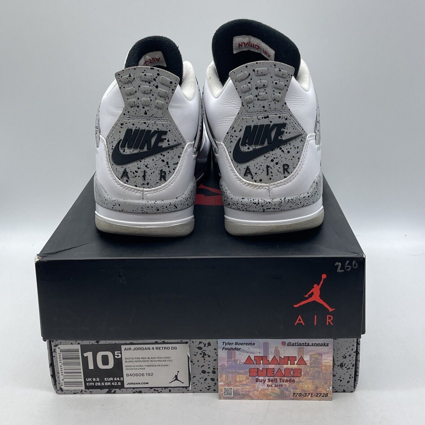 Size 10.5 - Jordan 4 Retro OG Mid White Cement Black Grey Leather (840606-192)