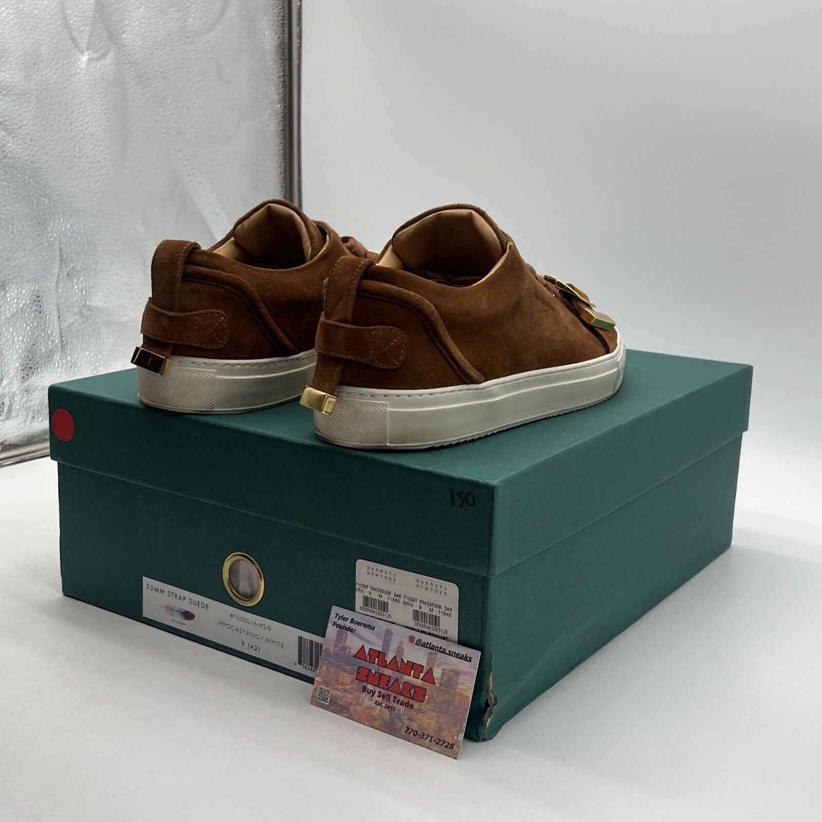 Size 9 - Buscemi Brown Suede Gold Buckle Low Top Sneakers