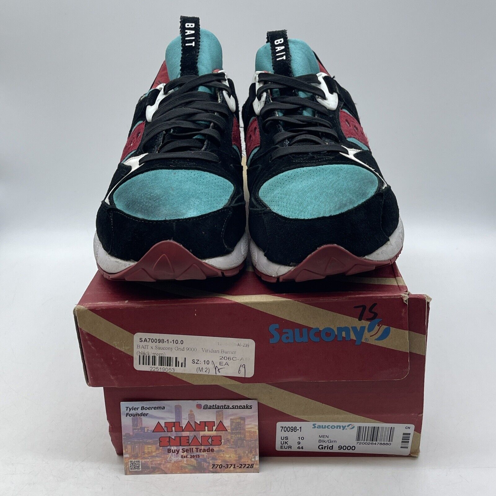 Size 10 - Saucony Bait x Grid 9000 Viridian Burner Black White Blue (70098-1)