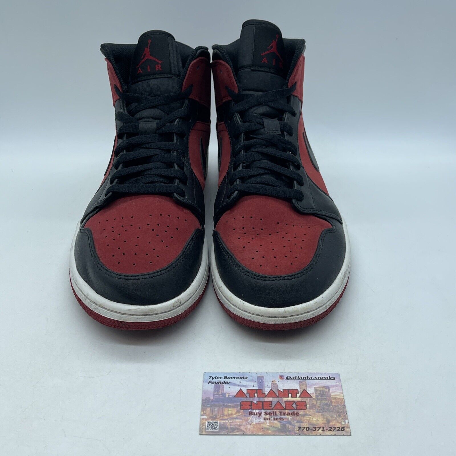 Size 13 - Air Jordan 1 Mid Reverse Banned Red Suede Black Leather (554724-610)