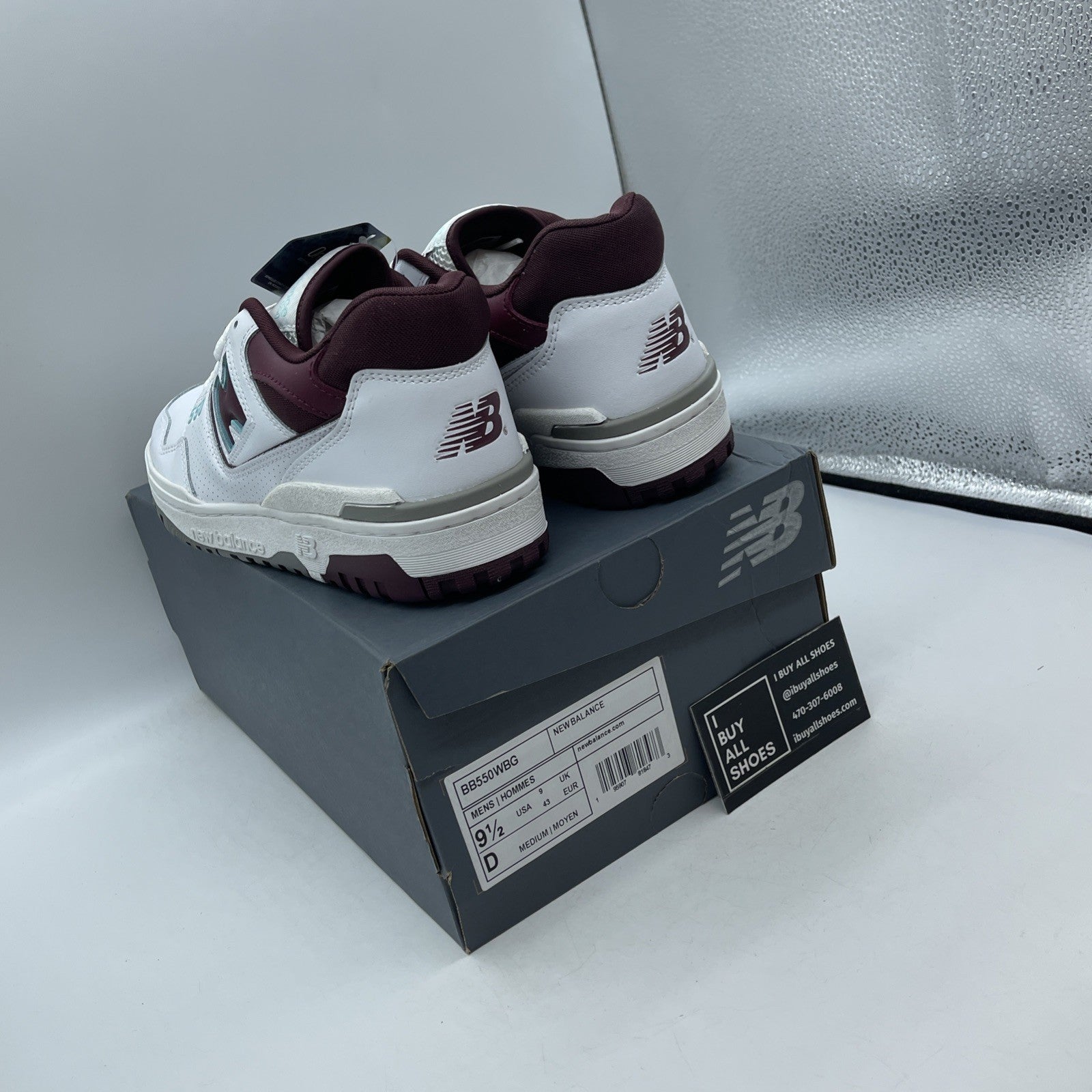 Size 9.5 - New Balance 550 Burgundy Turquoise White Leather (BB550WBG)