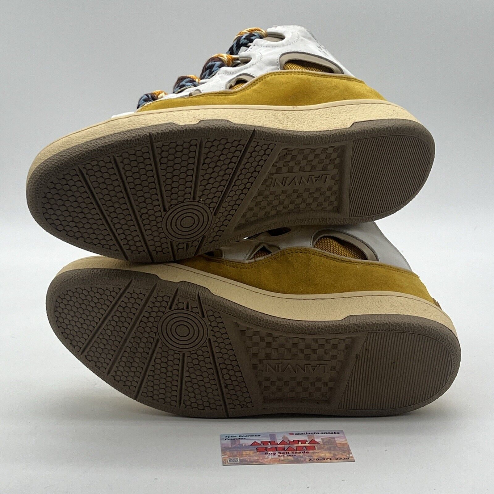 Size 10.5 - Lanvin Leather Curb Sneakers Low Top Yellow FM-(SKRK-11-DRAG-H22)