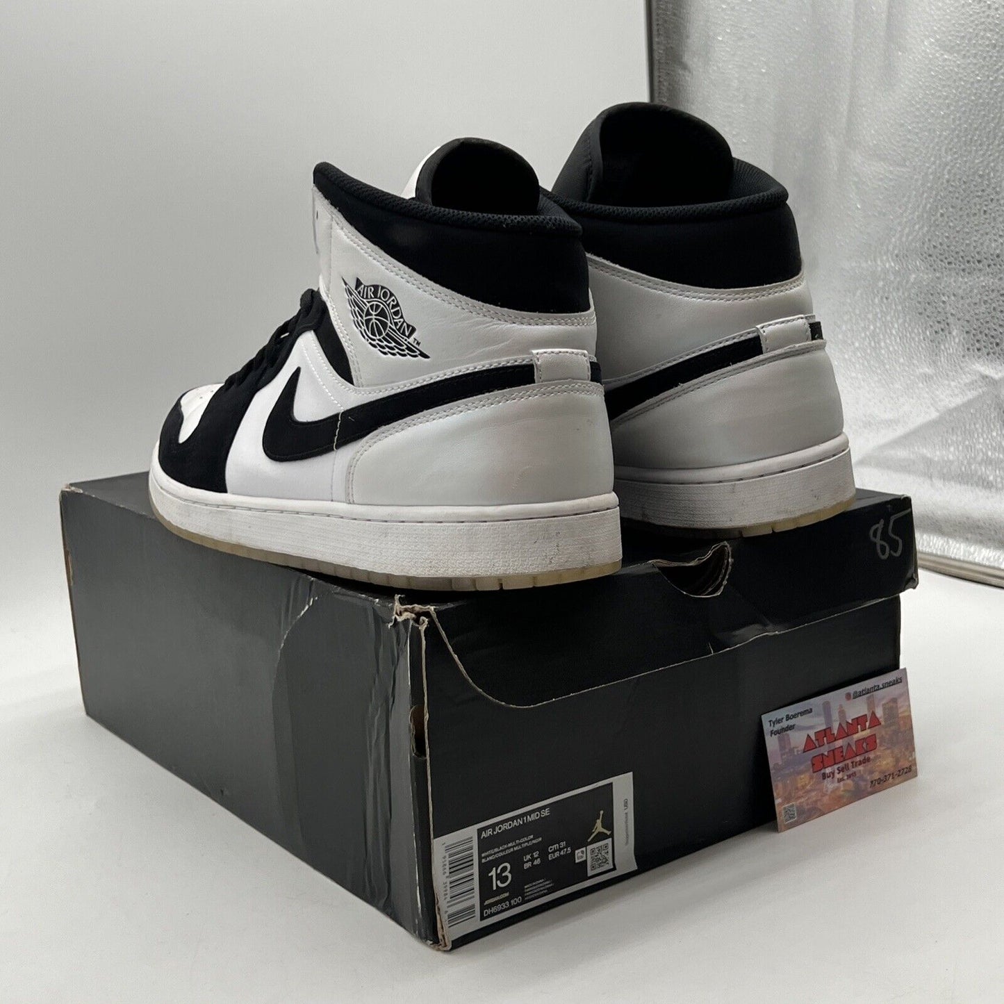 Size 13 - Jordan 1 Mid SE Diamond Black White Leather Suede  (DH6933-100)