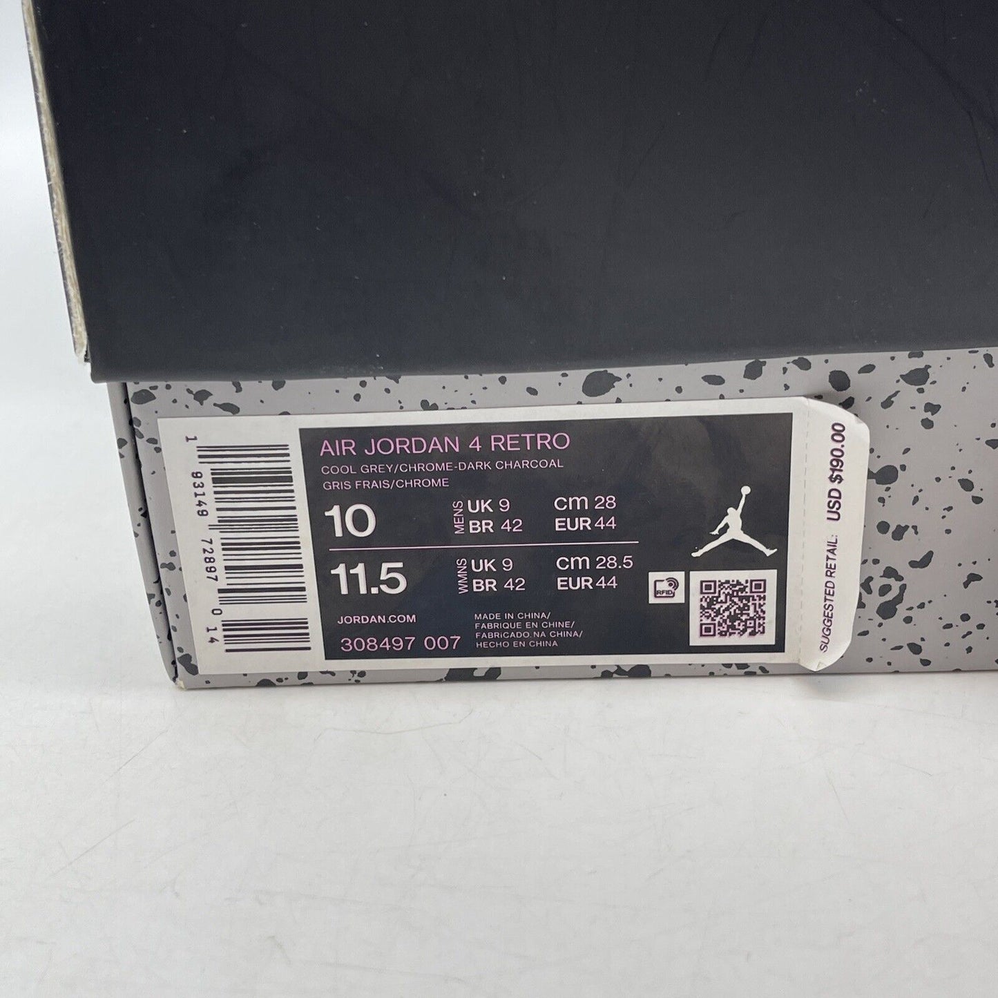 Size 10 - Jordan 4 Retro Low Cool Grey White Black Silver Suede (308497-007)