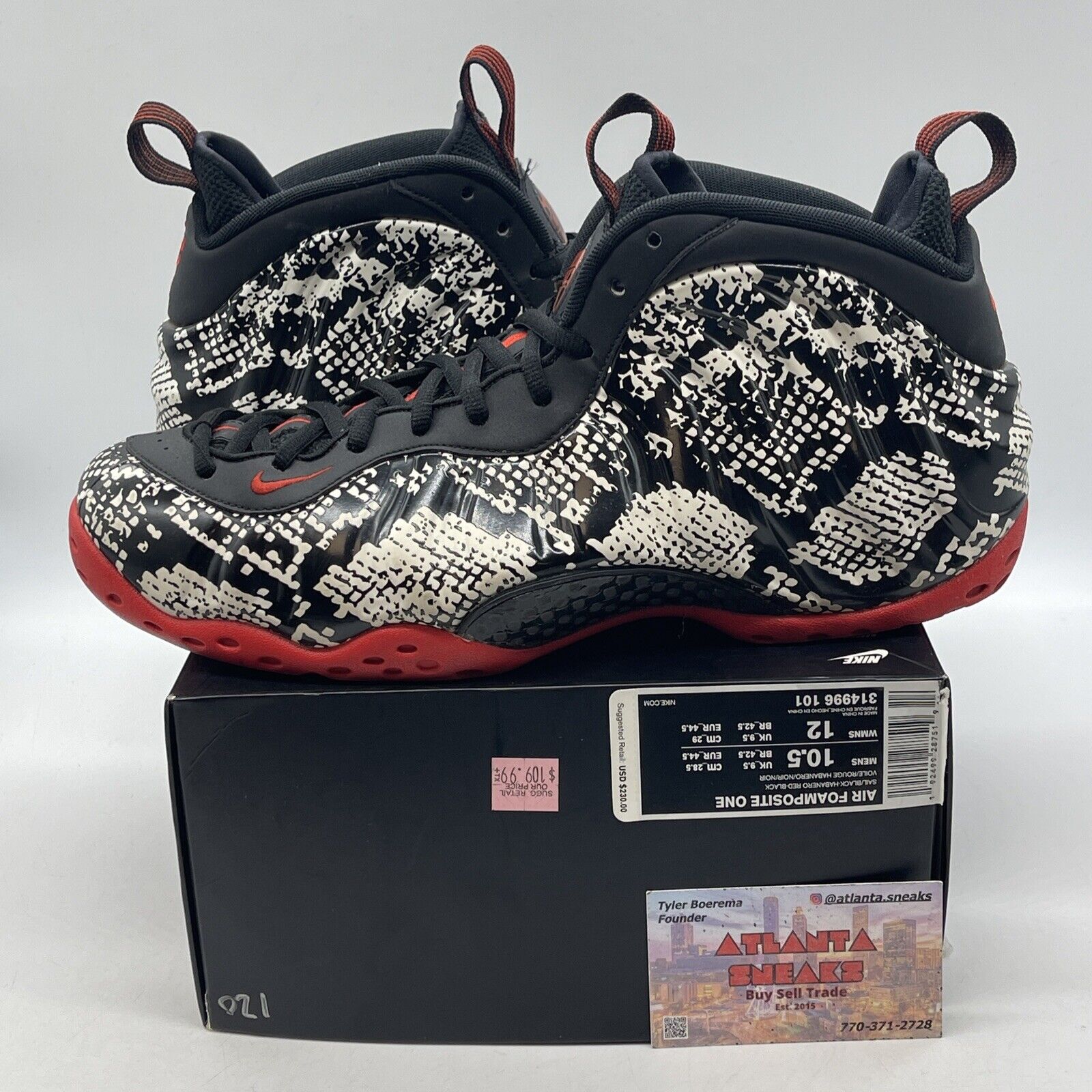 Size 10.5 - Nike Air Foamposite One Albino Snakeskin Black White (314996-101)